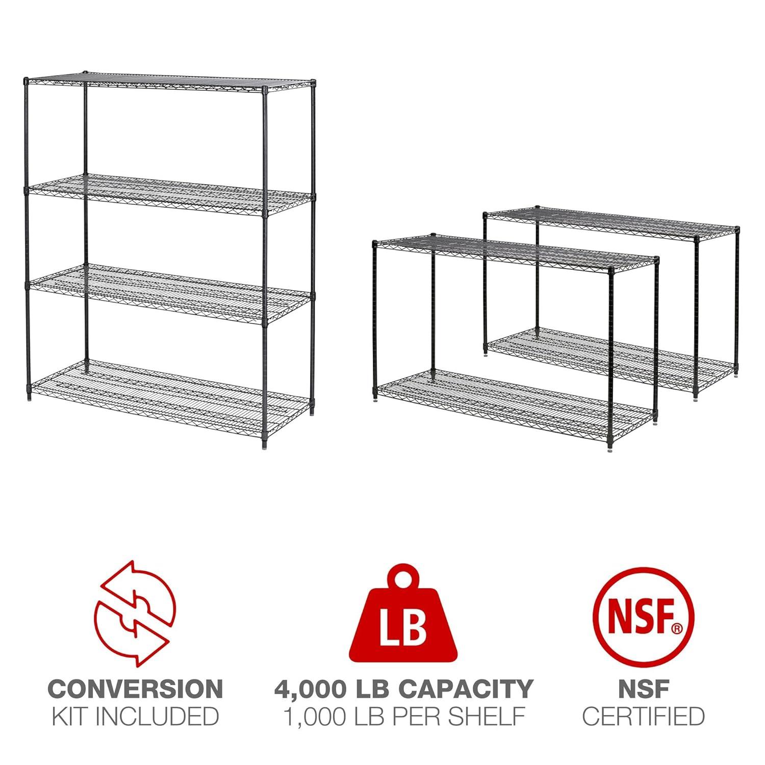Alera ALESW206024BA 60 in. x 24 in. x 72 in. 4-Shelf All-Purpose Wire Shelving Starter Kit - Black Anthracite Plus