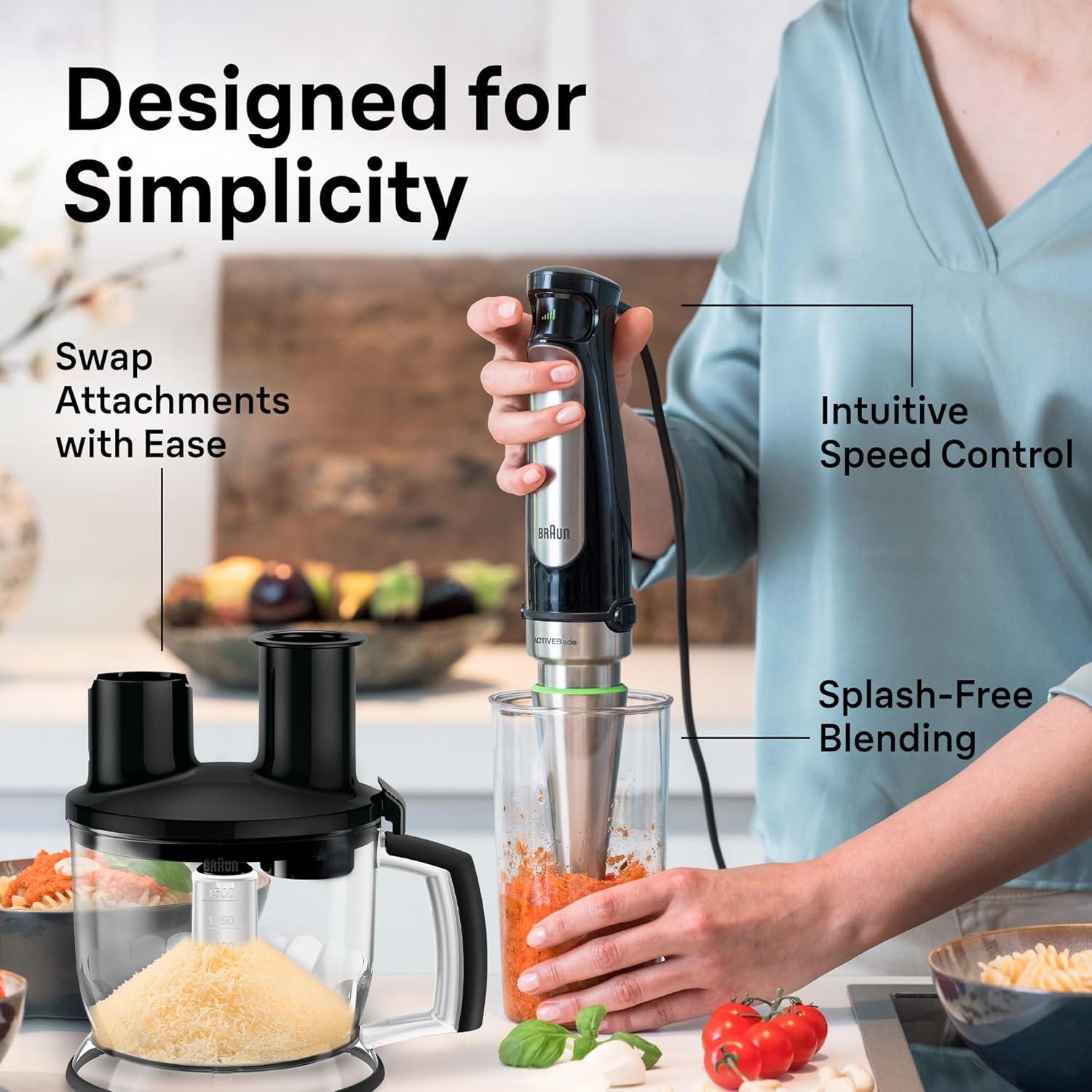 Braun Braun MultiQuick 7 Smart-Speed Hand Blender with 500 Watts of Power, Whisk, Masher, and 6-Cup Food Processor