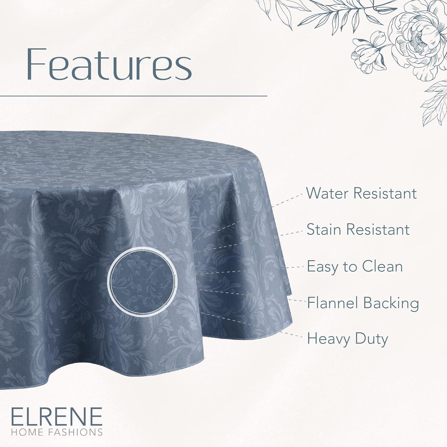 Camile Floral Scroll Damask Pattern Vinyl Indoor/Outdoor Tablecloth - Blue - 84x60 Oval - Elrene Home Fashions