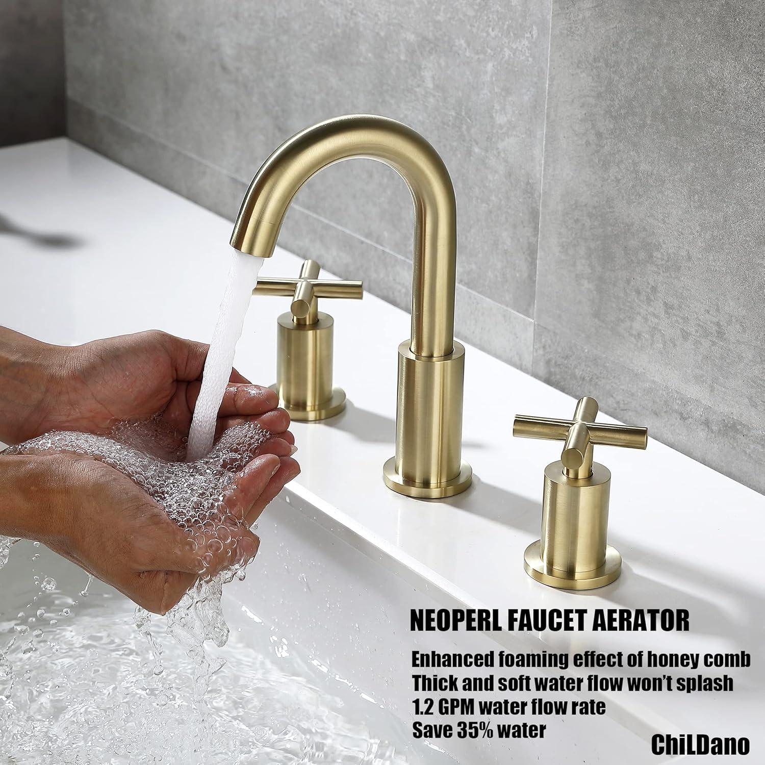 Brushed Gold 8-Inch Widespread Brass Bathroom Faucet with Double Handles