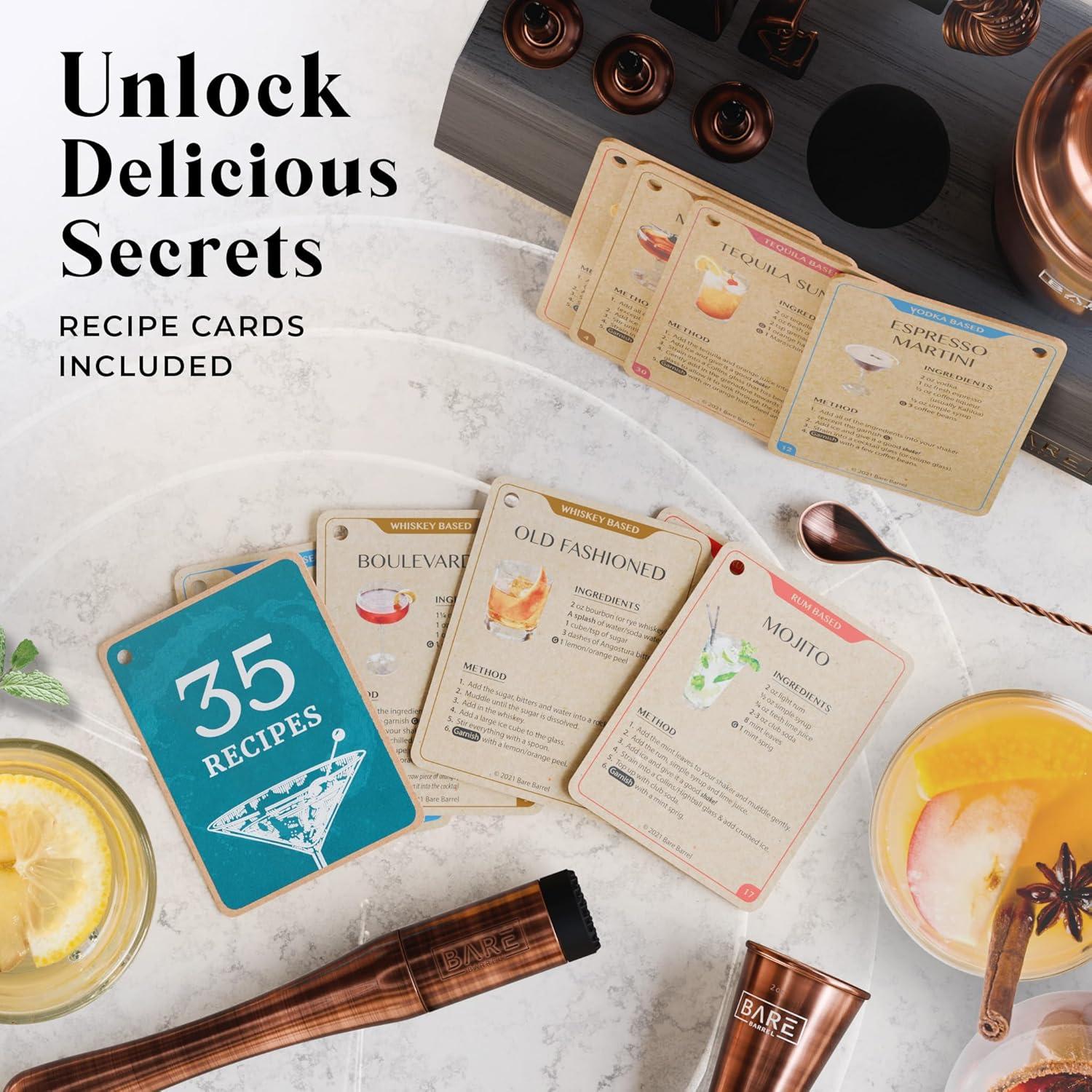 Mixology Bartender Kit Bar Set | 14-Piece Cocktail Shaker Set | Martini Barware Mixing Tools for Home Bartending | Incl. 35 Recipe Cards | Gift Set (24oz Cobbler Shaker, Gold/Black)