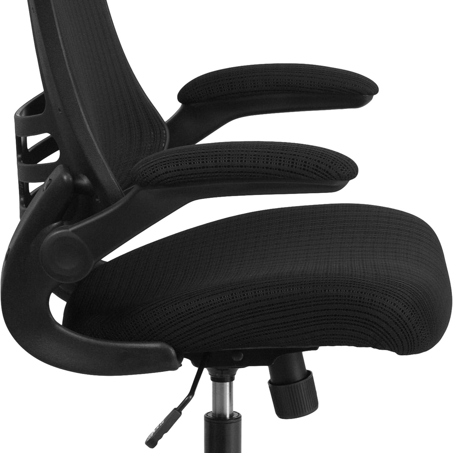 Flash Furniture Kelista High-Back Black Mesh Swivel Ergonomic Executive Office Chair with Flip-Up Arms and Adjustable Headrest