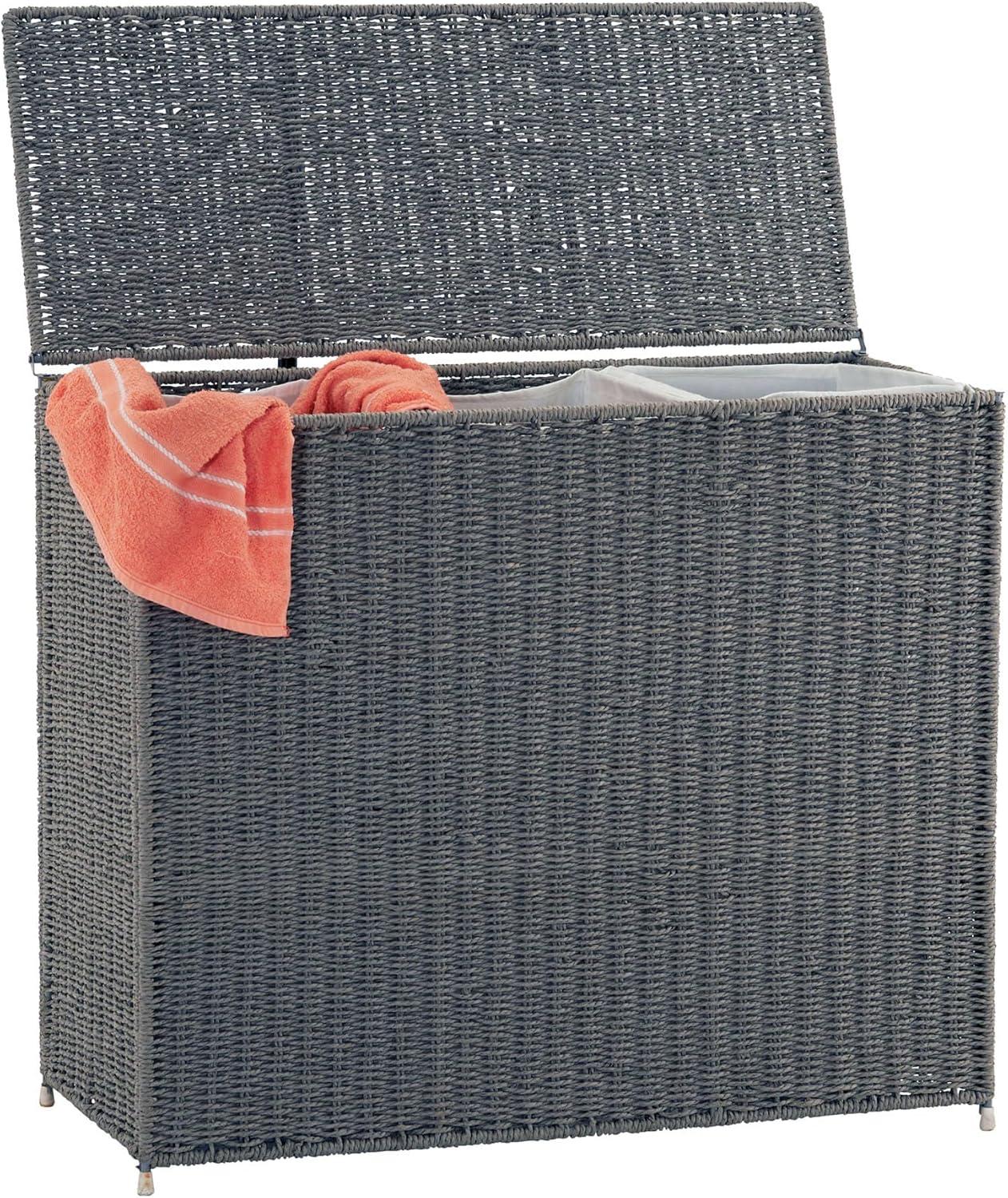 3 Compartment Laundry Sorter, Wicker Laundry Sorter, Gray