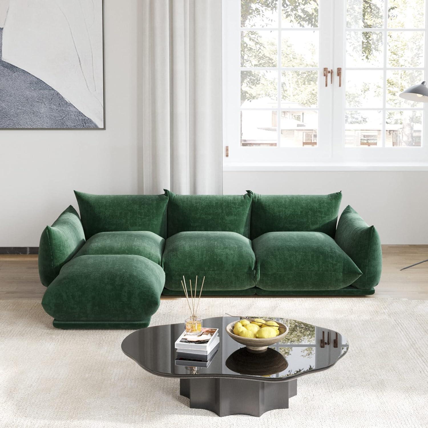 JACH Mid-Century Modern Comfy Couch, Chenille Sectional Sofa Modular Couches with Thick Cushion, 3 Seater 103" Plush Sofas Furniture for Living Room Bedroom Office Apartment, Green