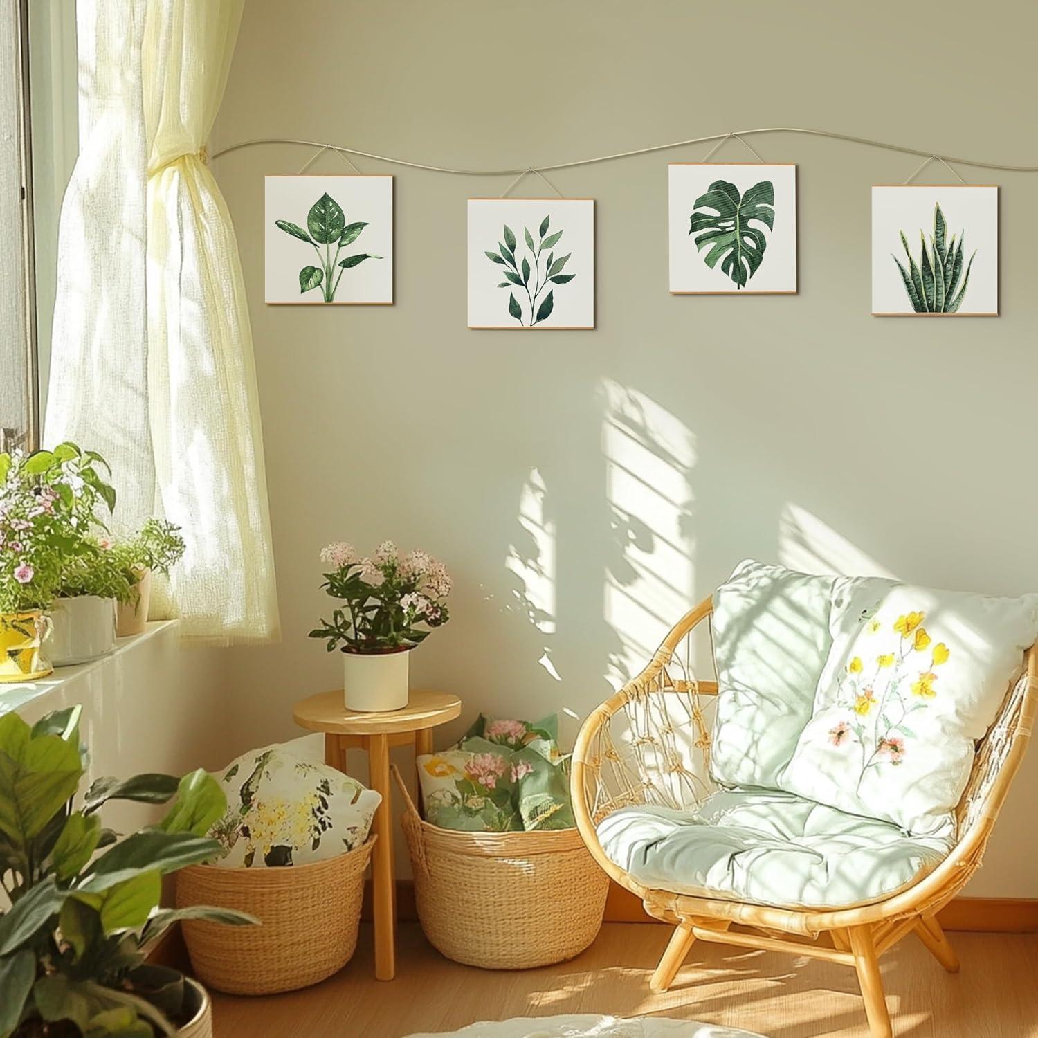 ArtbyHannah Canvas Wall Art Prints, Unframed Botanical Pictures Wall Decor, Sage Green Leaf Plant Poster for Bedroom Decorations & Gift (10x10 Inch, 4 Pack)