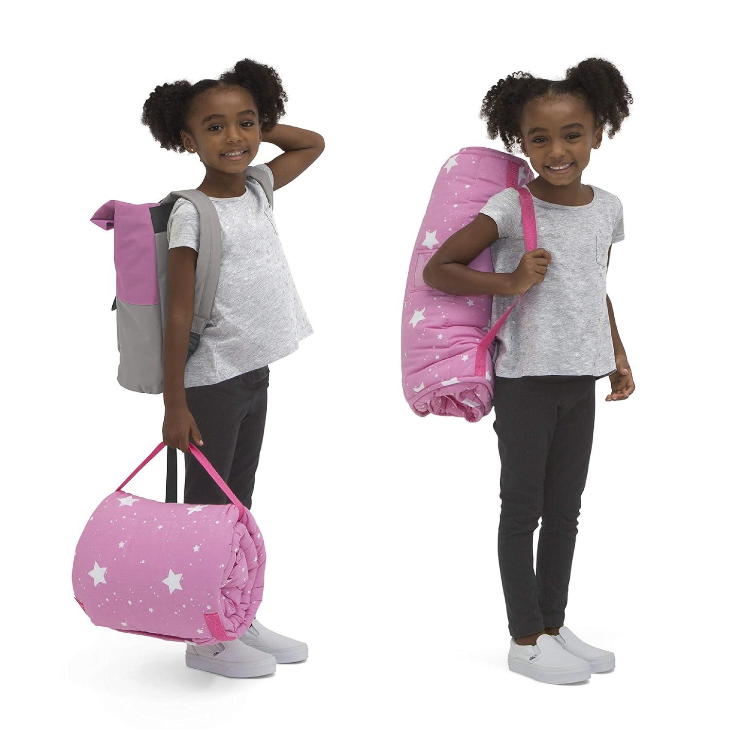 Delta Children Nap Mat for Toddlers and Kids | Pillow and Blanket | Rollup Design | Preschool & Daycare, Blushing Stars