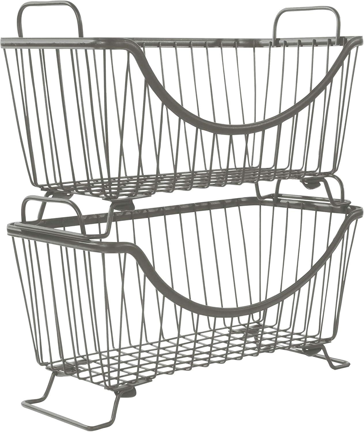 Ashley Small Industrial Gray Stackable Wire Basket with Handles