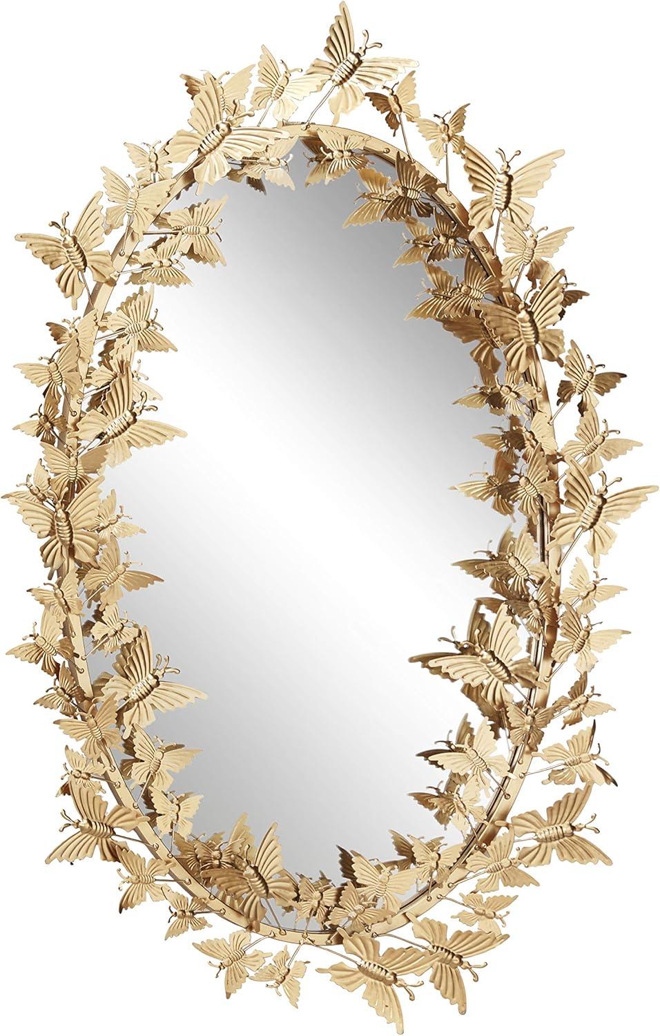 DecMode 19" x 33" Gold Oval 3D Butterfly Wall Mirror