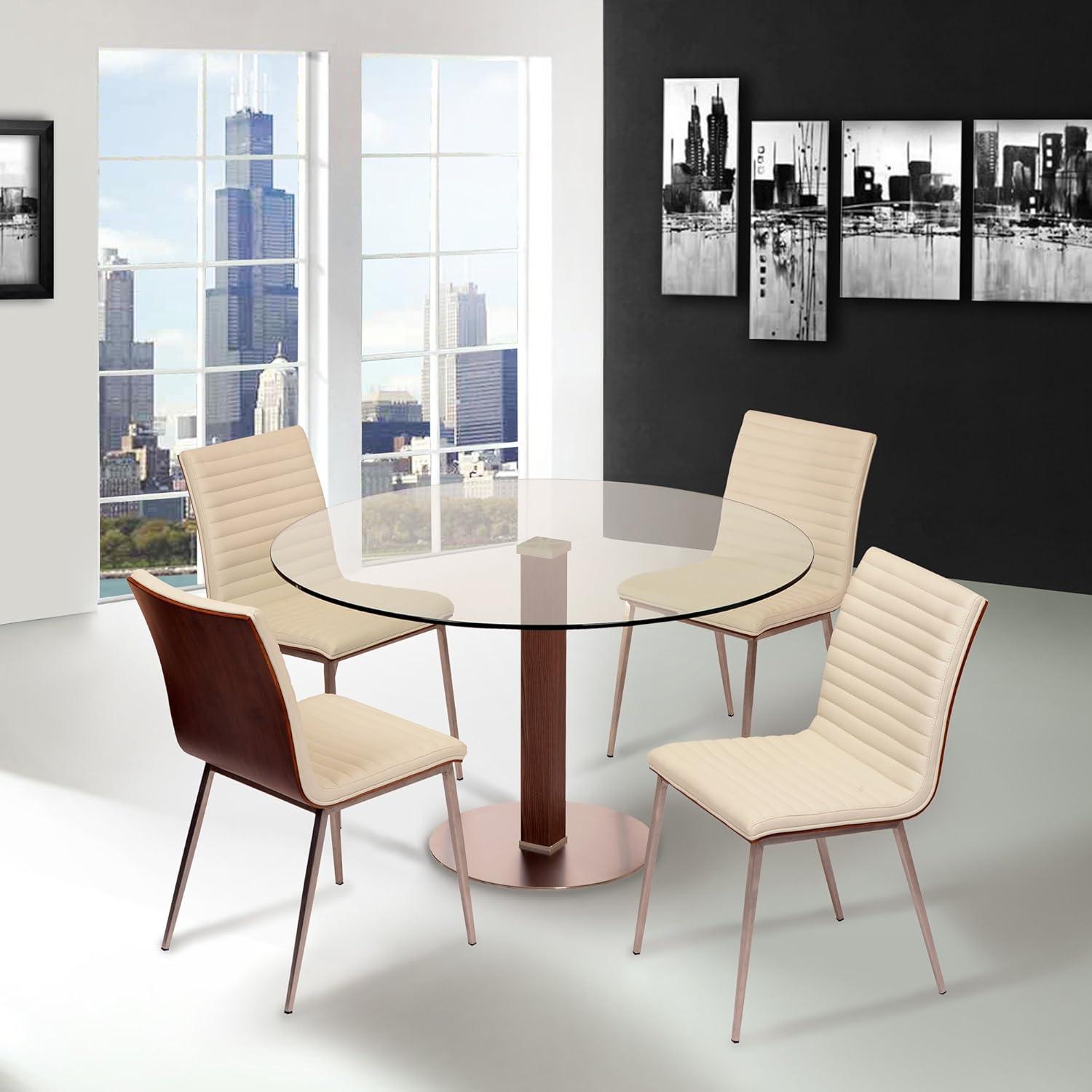 White Faux Leather and Stainless Steel Dining Chair Set