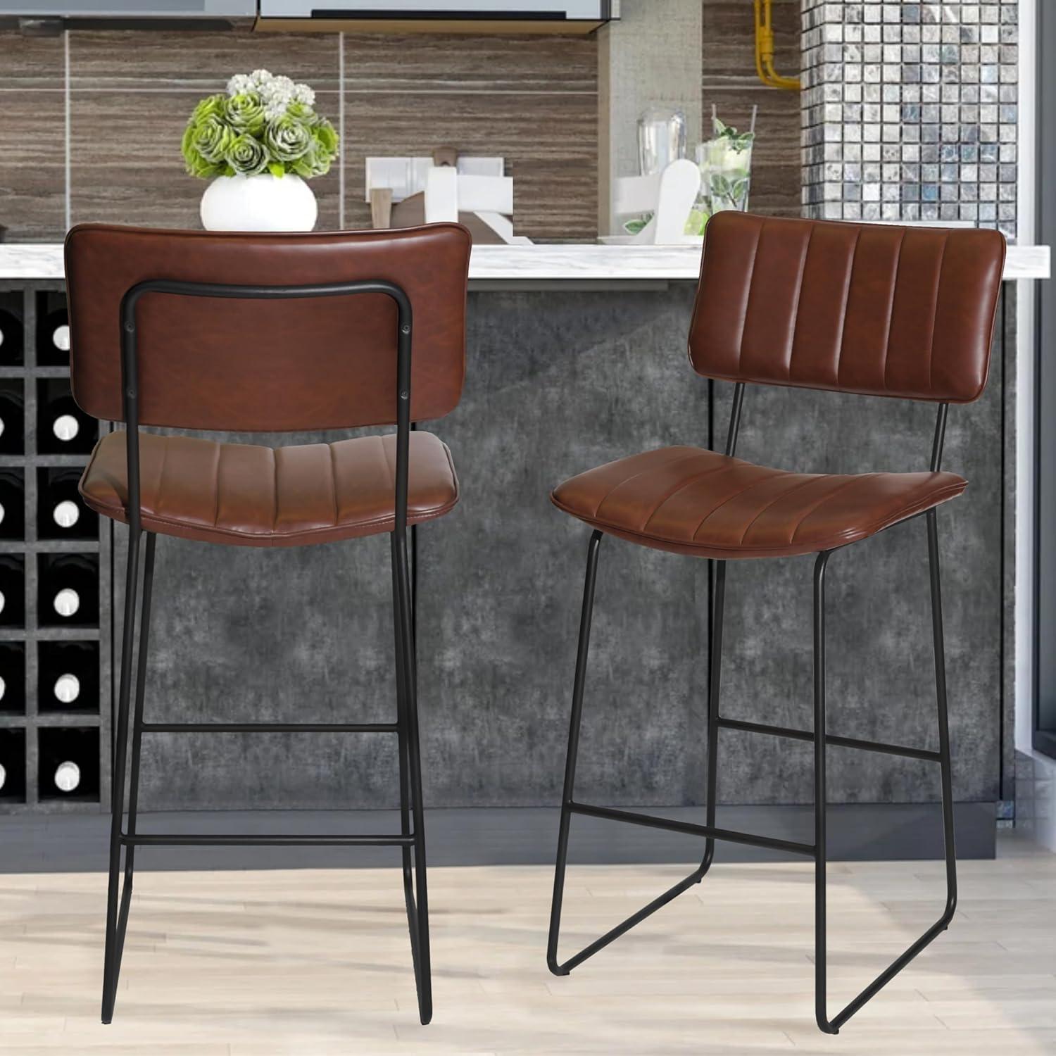 Tribeca Mid-Century Modern Brown Faux Leather 43" Bar Stool