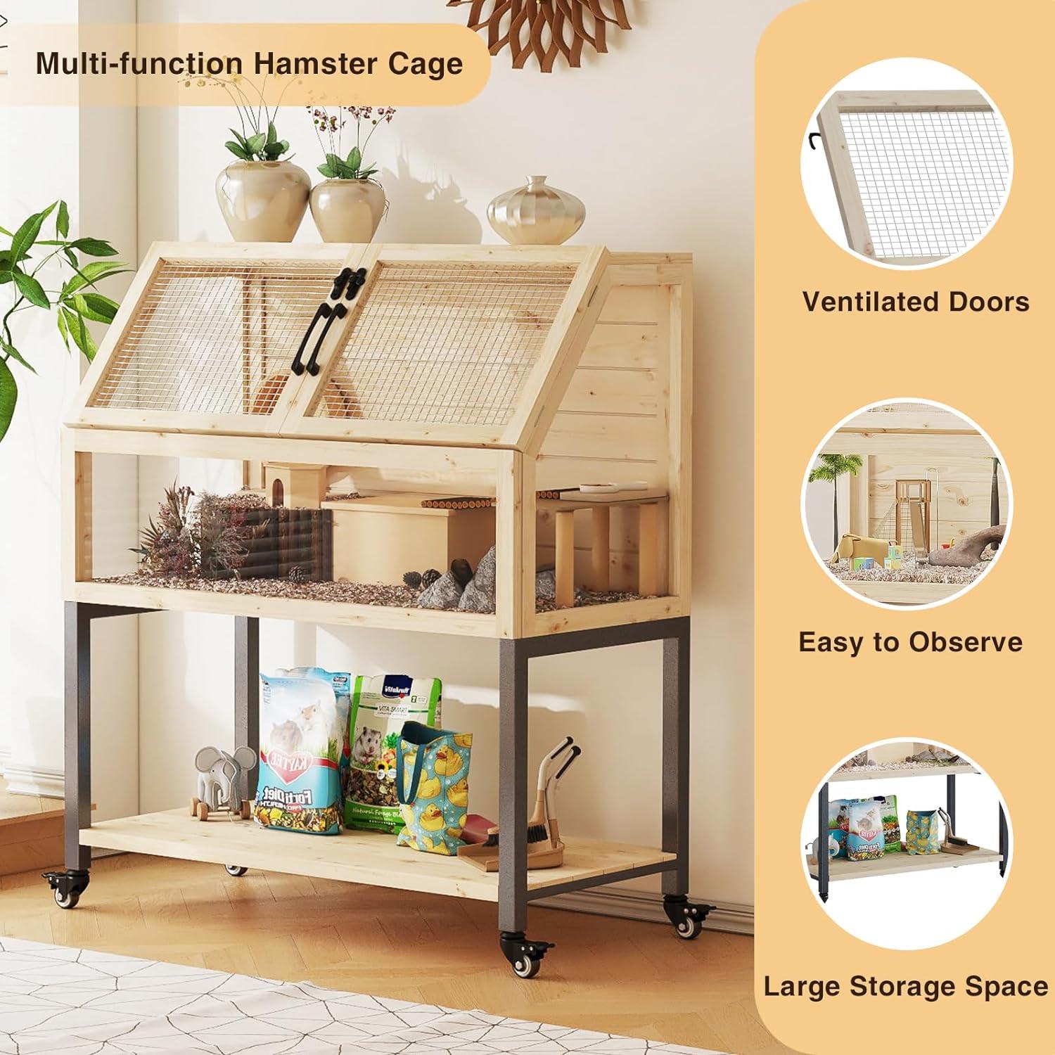 Tucker Murphy Pet™ Wooden Hamster Cage With Storage Shelf,Ventilated Small Animal Cage For Guinea Pig,Rat,Hedgehog,Chinchilla,Large Hamster Cages And Habitats With Acrylic Panels & Reviews | Wayfair