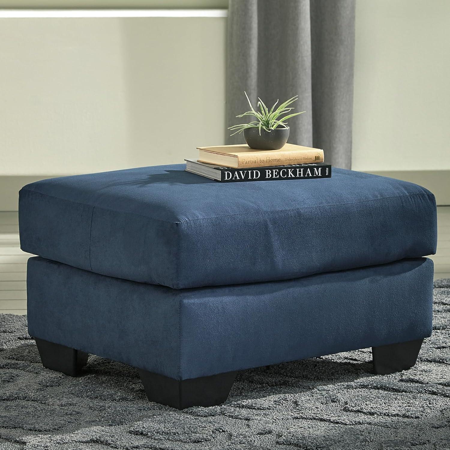 Signature Design by Ashley Contemporary Darcy Ottoman Microfiber Blue