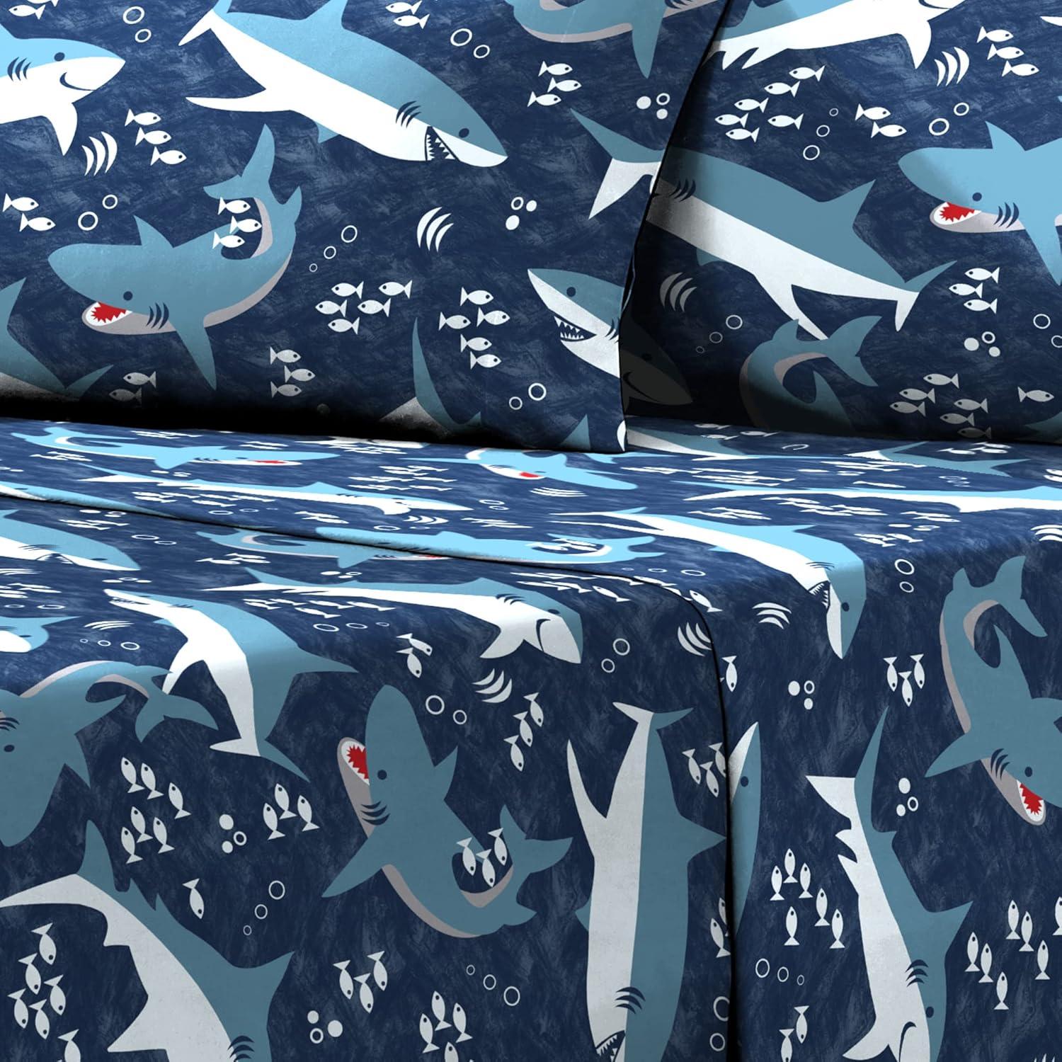 Dream Factory Multi-Color Sharks Polyester, Microfiber Sheet Sets, Twin, (4 Pieces ), Child