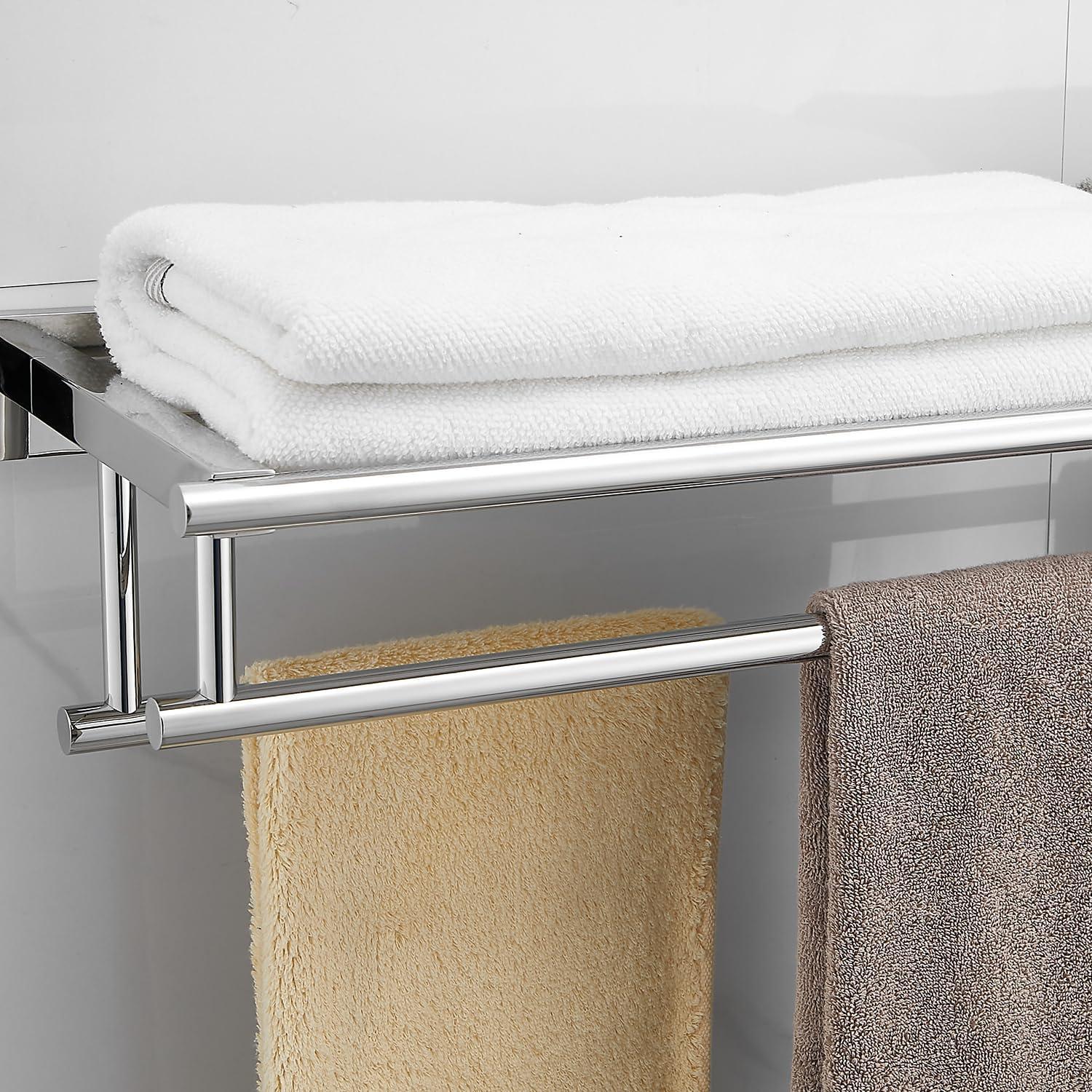 Bathroom Towel Rack with Double Towel Bar 32 Inch Bathroom Hotel Shower Shelf SUS304 Stainless Steel Modern Wall Mounted Holder Polished Chrome