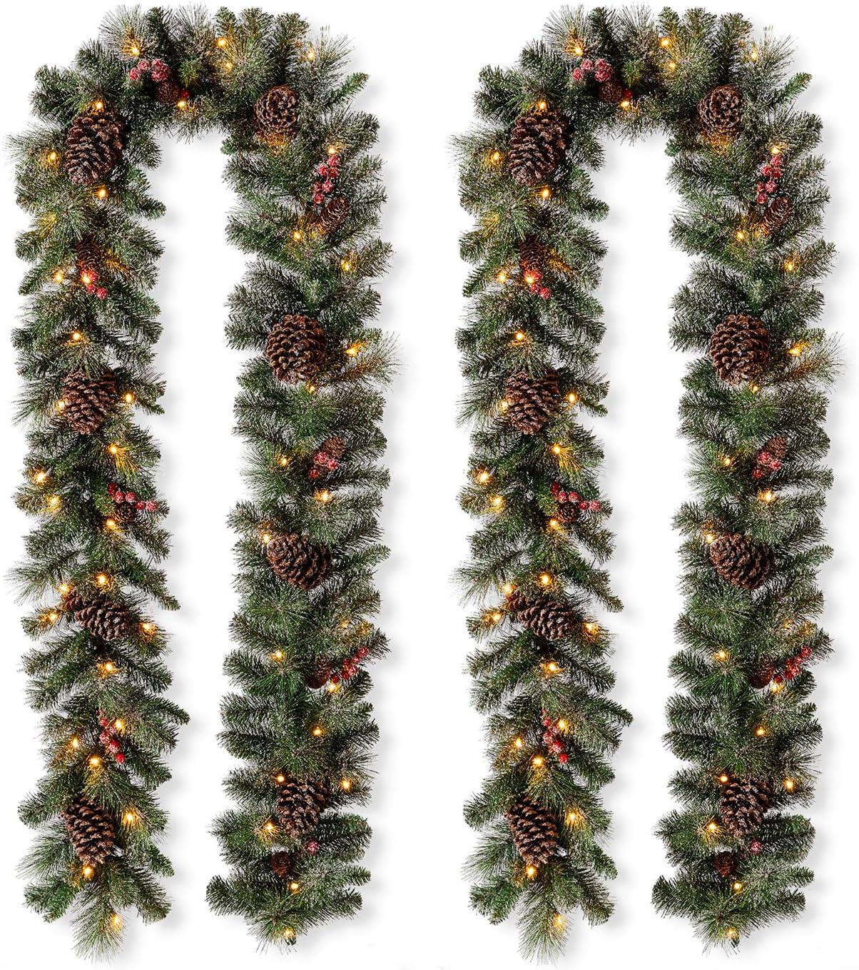 Huge Pre-Lit Artificial Pine Cone Christmas Garland with Warm LED Lights