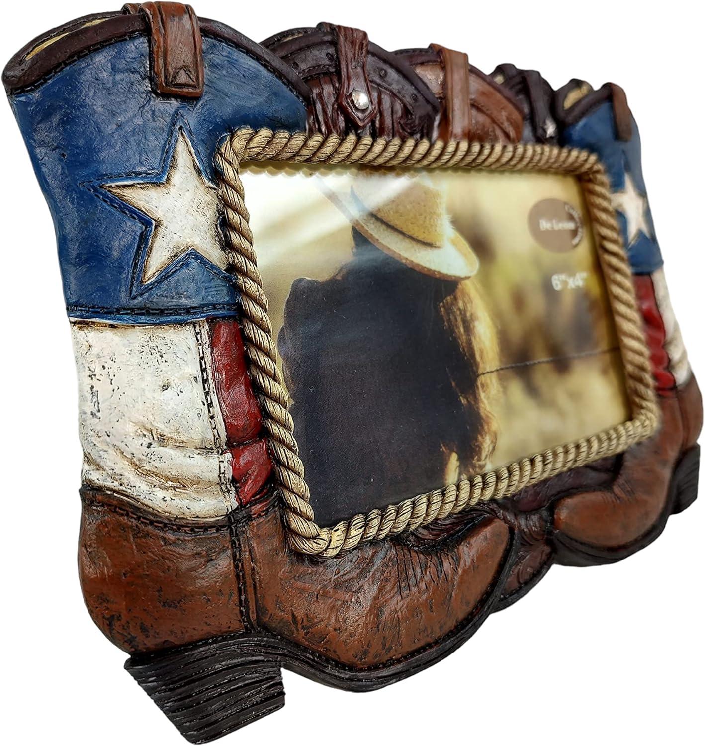 Polyresin Patriotic Boots Texas Red, White & Blue Star 6x4 Standing Landscape Photo Picture Frame