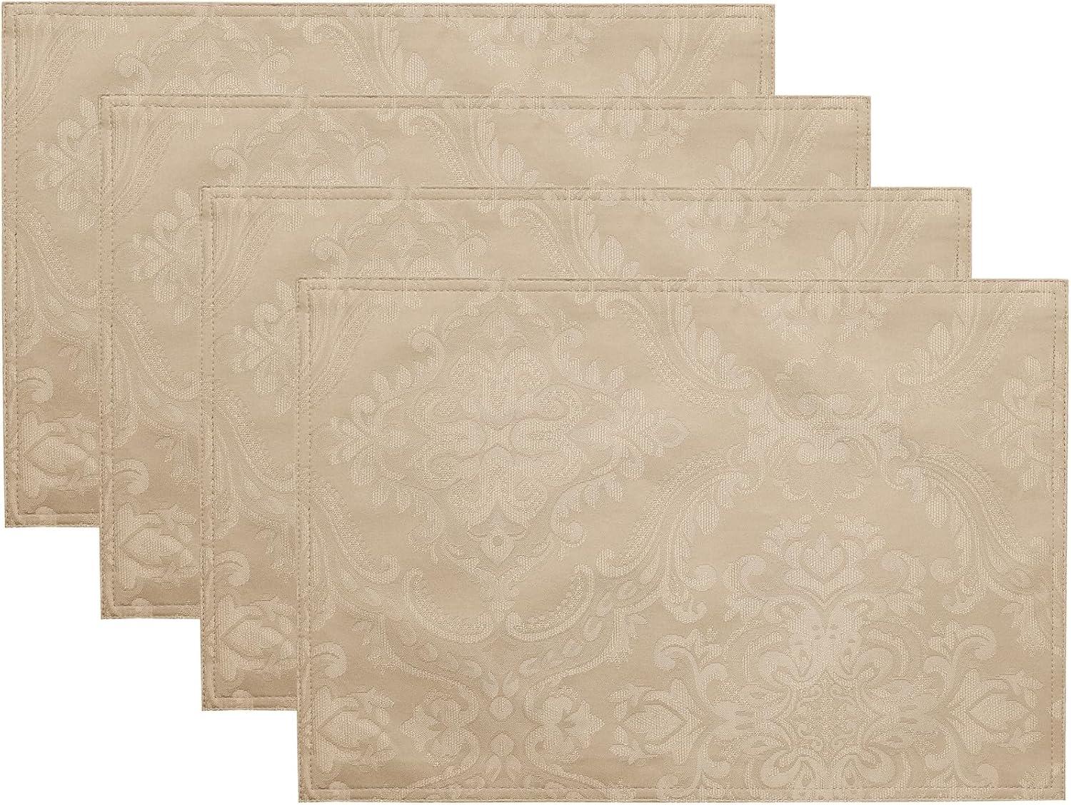 Taupe Jacquard Damask Rectangle Placemats, Set of 4