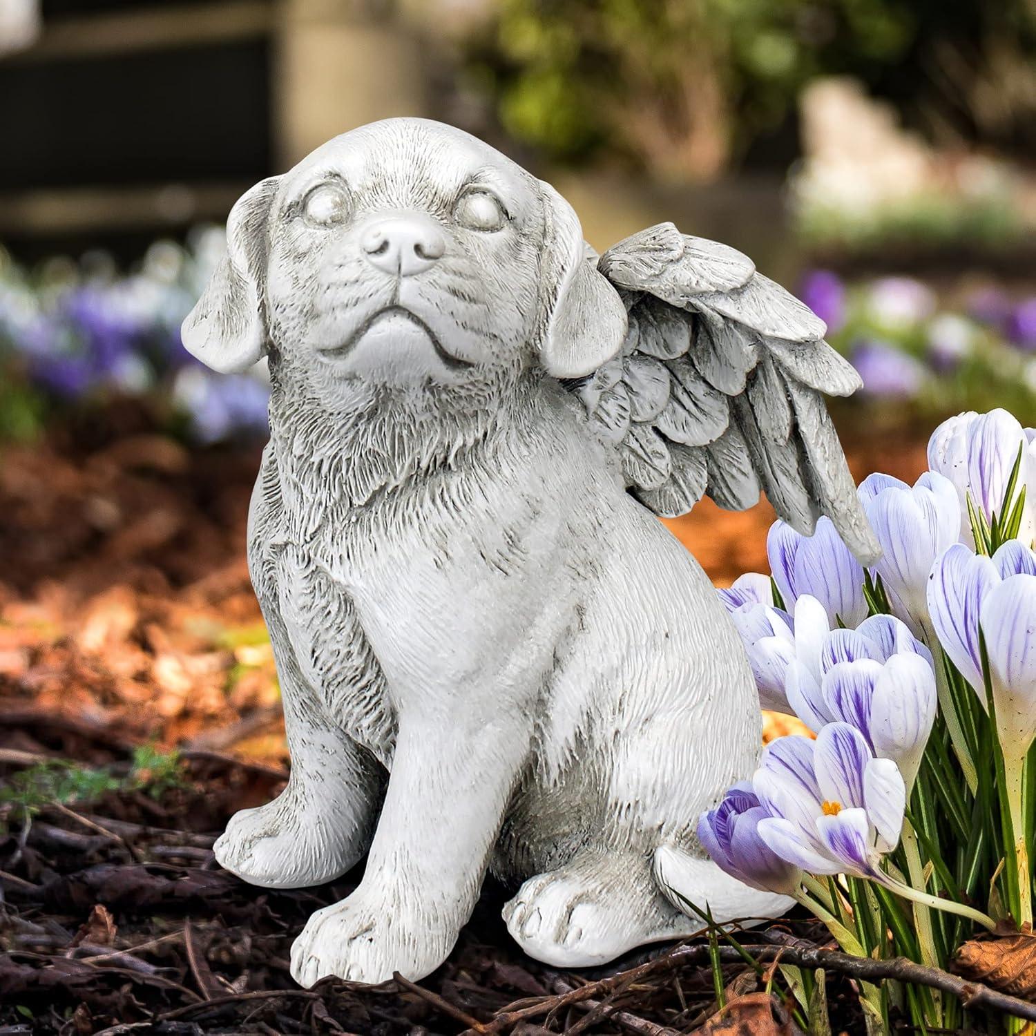 Medium Gray Resin Memorial Dog Statue with Angel Wings