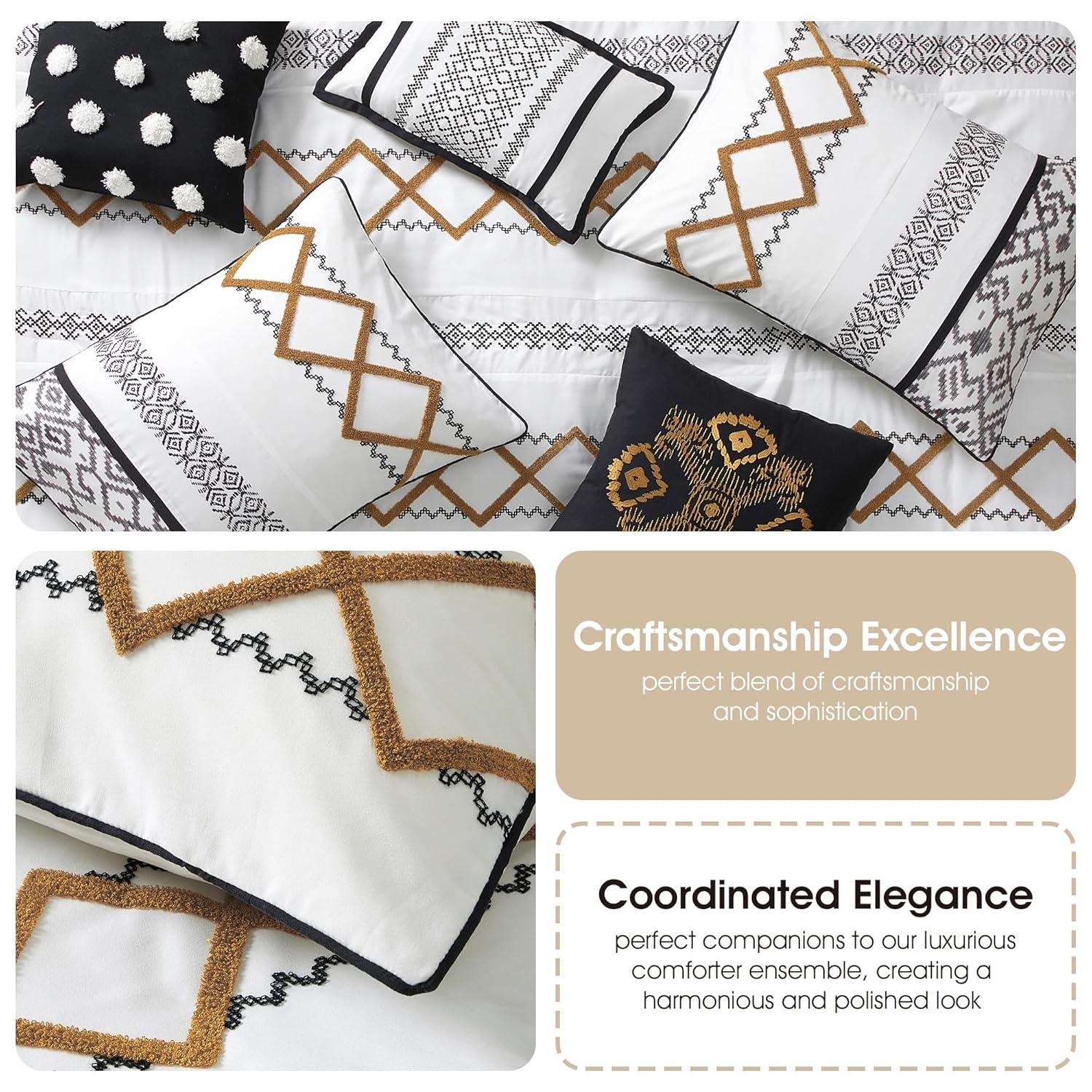 Lanco Luxury Black Gold Comforter Set California King Size , 7 Piece Terry embroidery, All Season Bedding Set