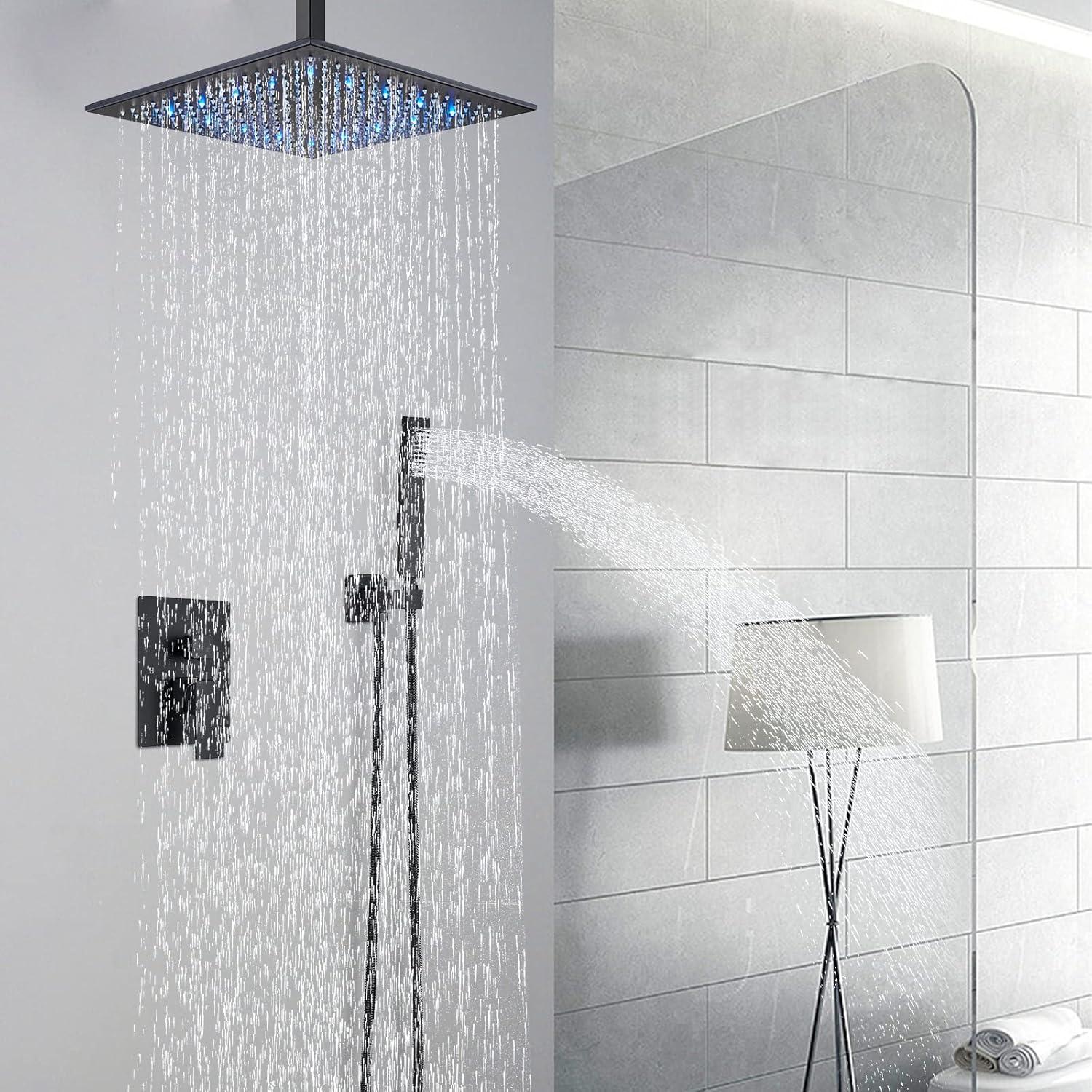 12" Ceiling Mounted Shower Head Pressure Balancing Rain Shower System with Rough-in Valve and Trim Kit