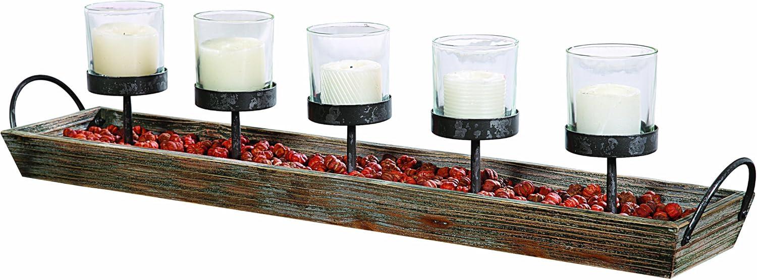 Wood and Metal Votive Holder - Storied Home: Elegant Tabletop Candle Centerpiece, Fits 5 Votives