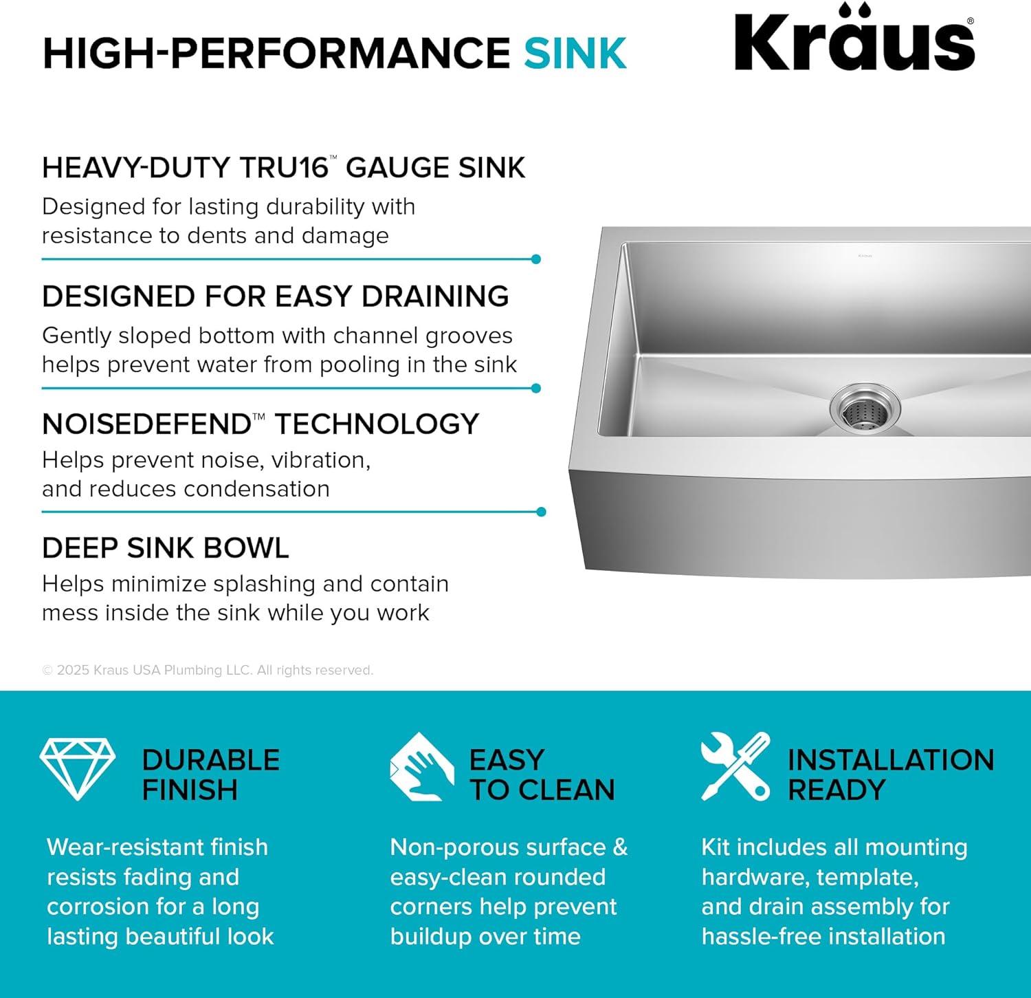 LUKX Farmhouse Single Bowl Stainless Steel Kitchen Sink HU3322S