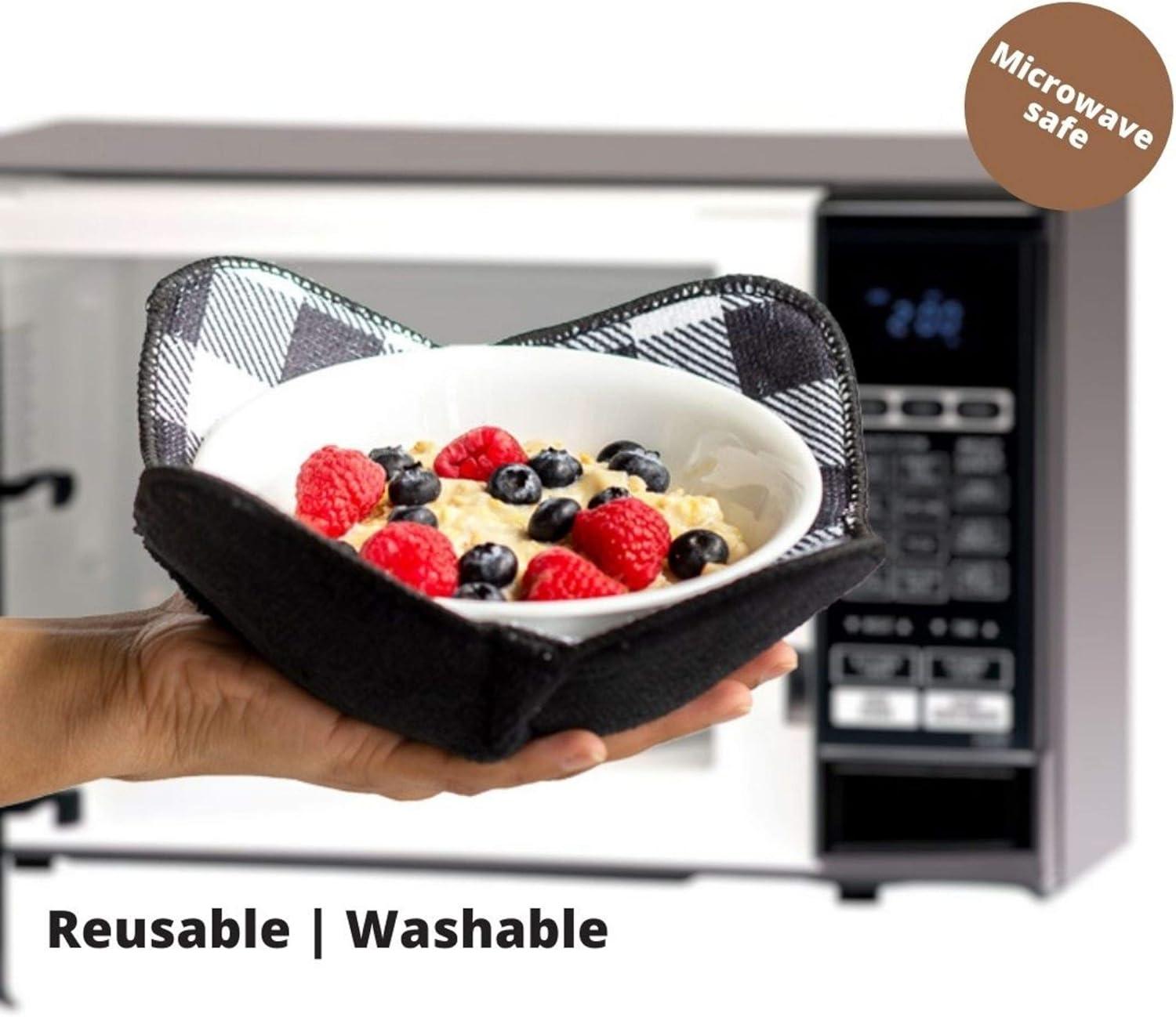 Microwave Bowl Cozies - Protect Hands From Hot Dishes - Set of 4 - Heat-Resistant Bowl Holder - Machine Washable - Convenient Microwave Accessory