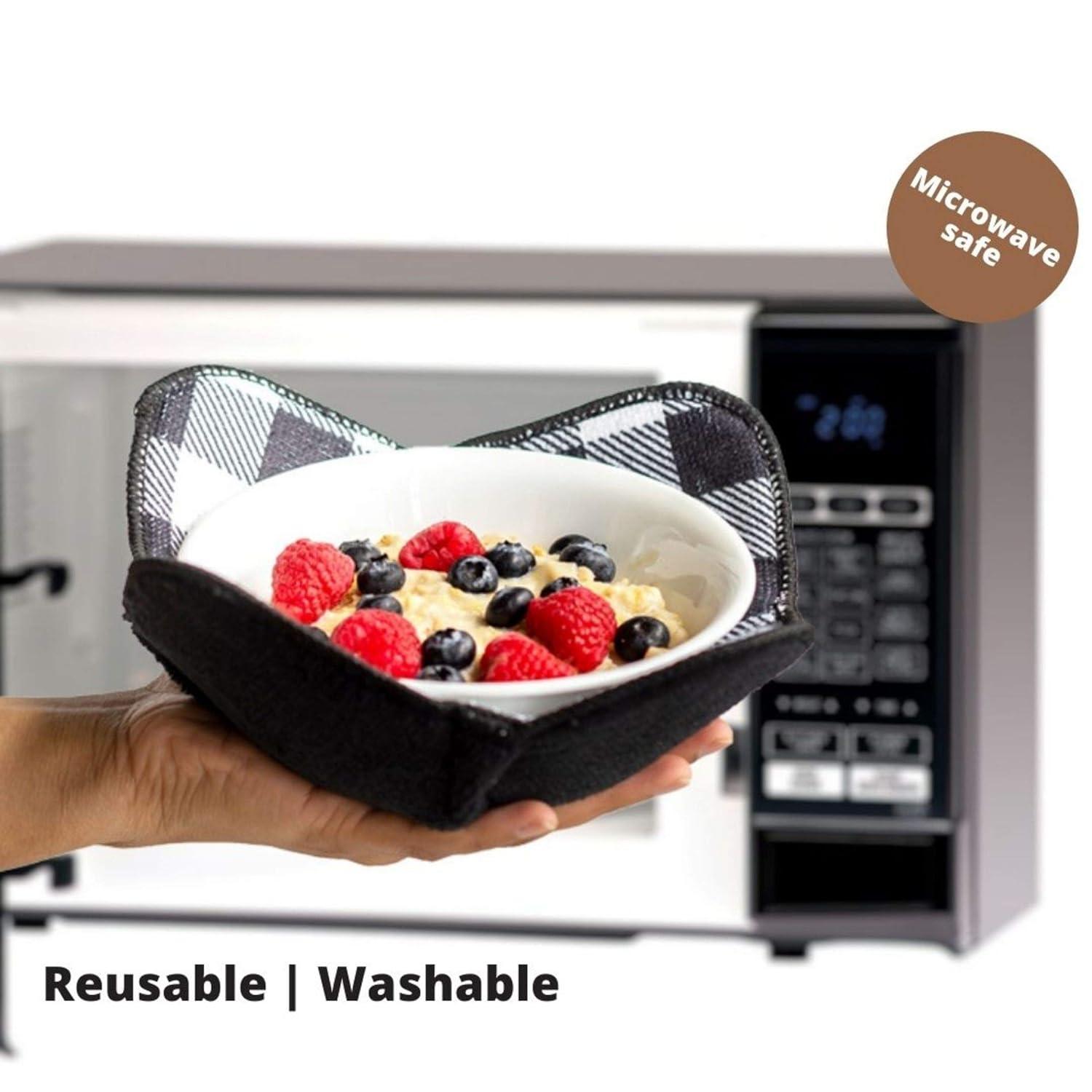 Microwave Bowl Cozies - Protect Hands From Hot Dishes - Set of 4 - Heat-Resistant Bowl Holder - Machine Washable - Convenient Microwave Accessory