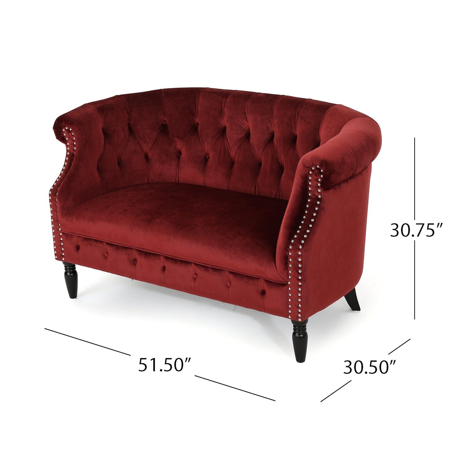Milani Scroll Arm Loveseat Garnet: Tufted, Nailhead Trim, Polyester Upholstery - Christopher Knight Home