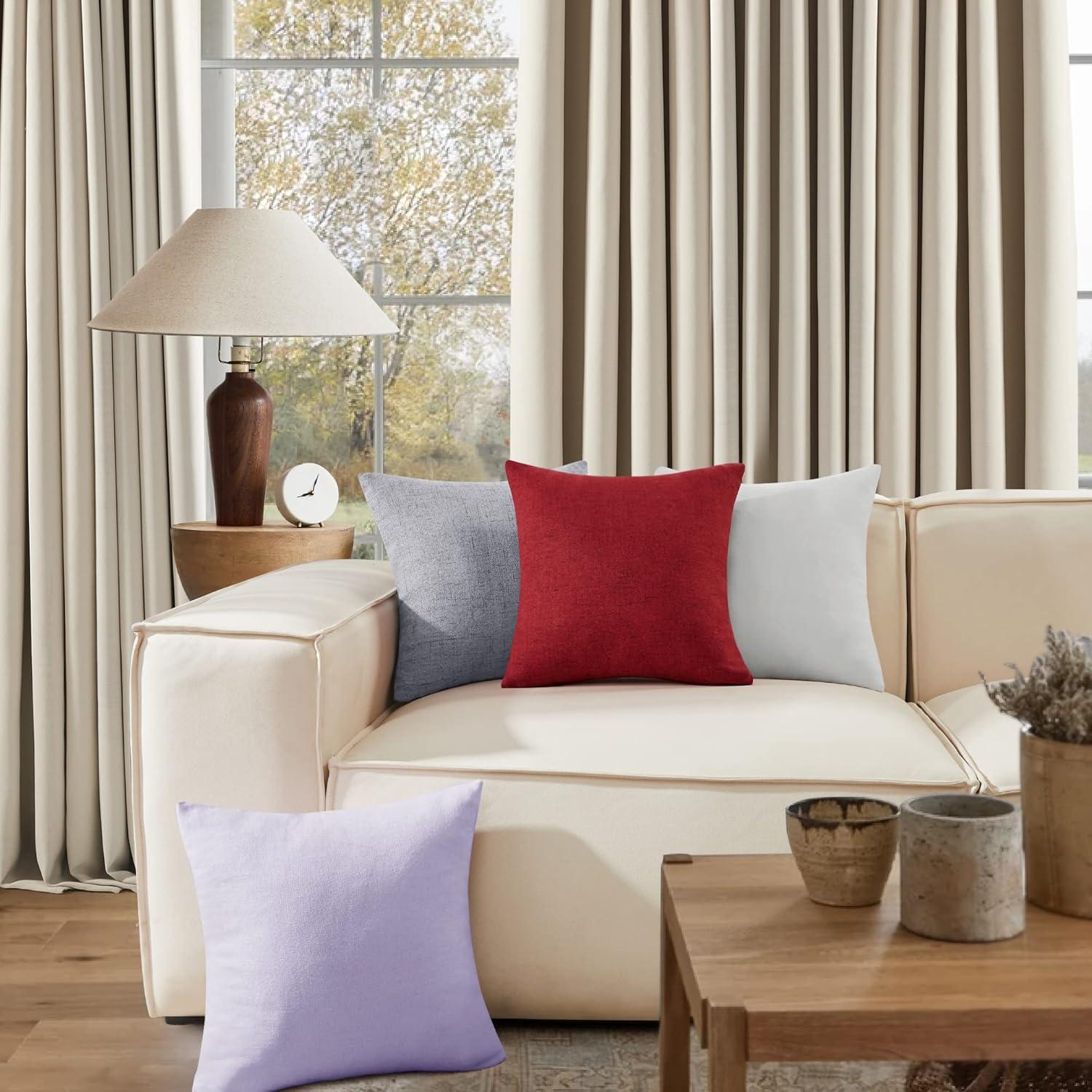 Deconovo Decorative Throw Pillow Covers - Set of 4 Soft Linen Cushion Covers, 20x20 Inch, Green & Machine Washable Pillowcases for Sofa, Bedroom, Living Room Décor, Beige