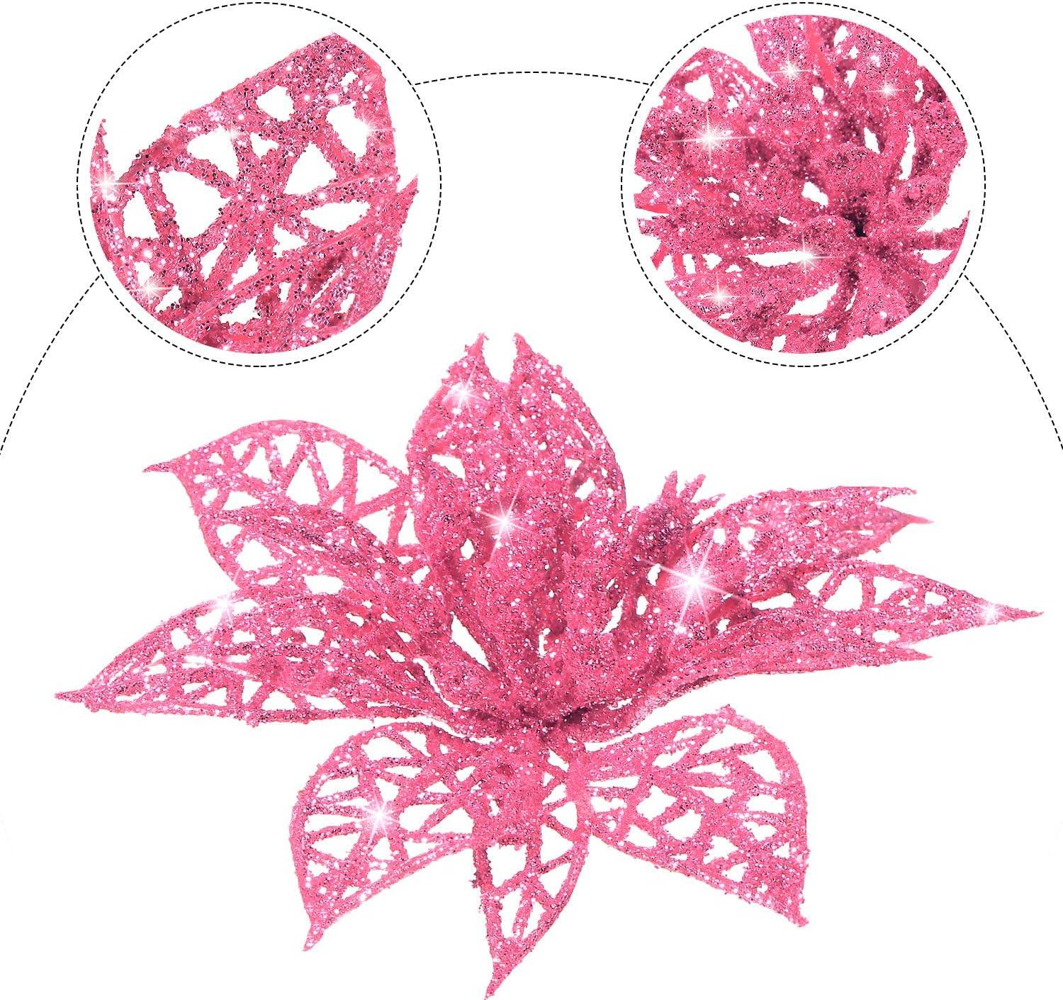 24 Pieces Christmas Poinsettia Tree Ornament Flowers Christmas Decor Glitter Ornament