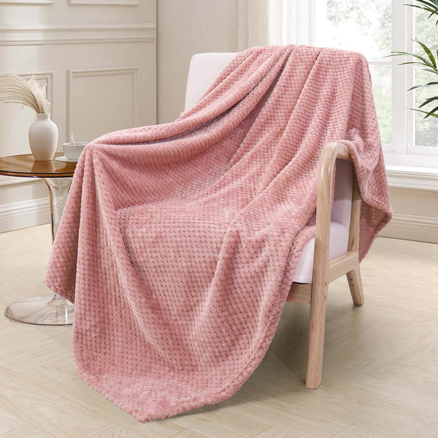 Exclusivo Mezcla Waffle Textured Extra Large Fleece Blanket, Super Soft and Warm Throw Blanket for Couch, Sofa and Bed (Dusty Pink, 50"x70")-Cozy, Fuzzy and Lightweight