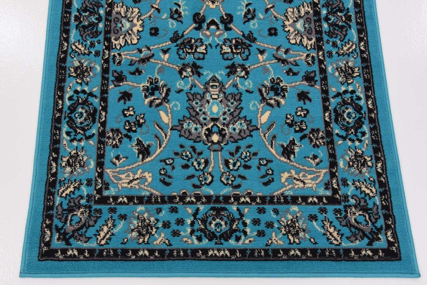 Turquoise and Ivory Synthetic Reversible Runner Rug