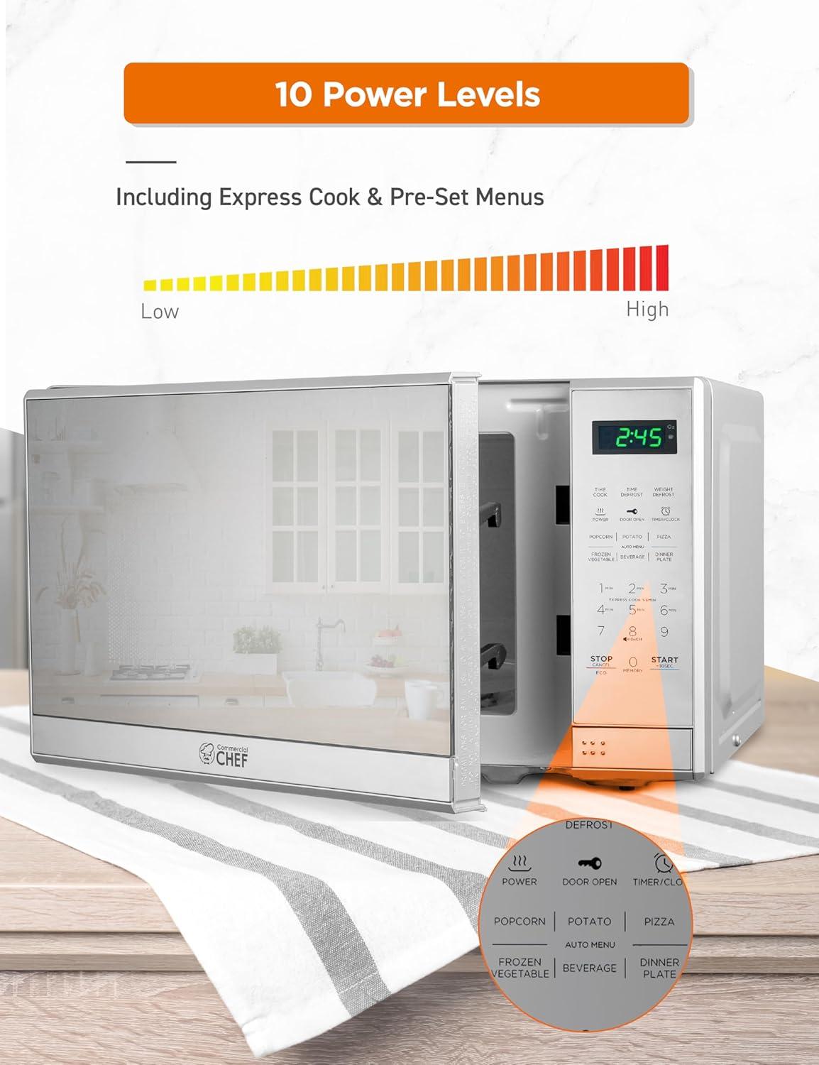 COMMERCIAL CHEF Countertop Microwave Oven 0.7 Cu. Ft. 700W, Stainless Steel