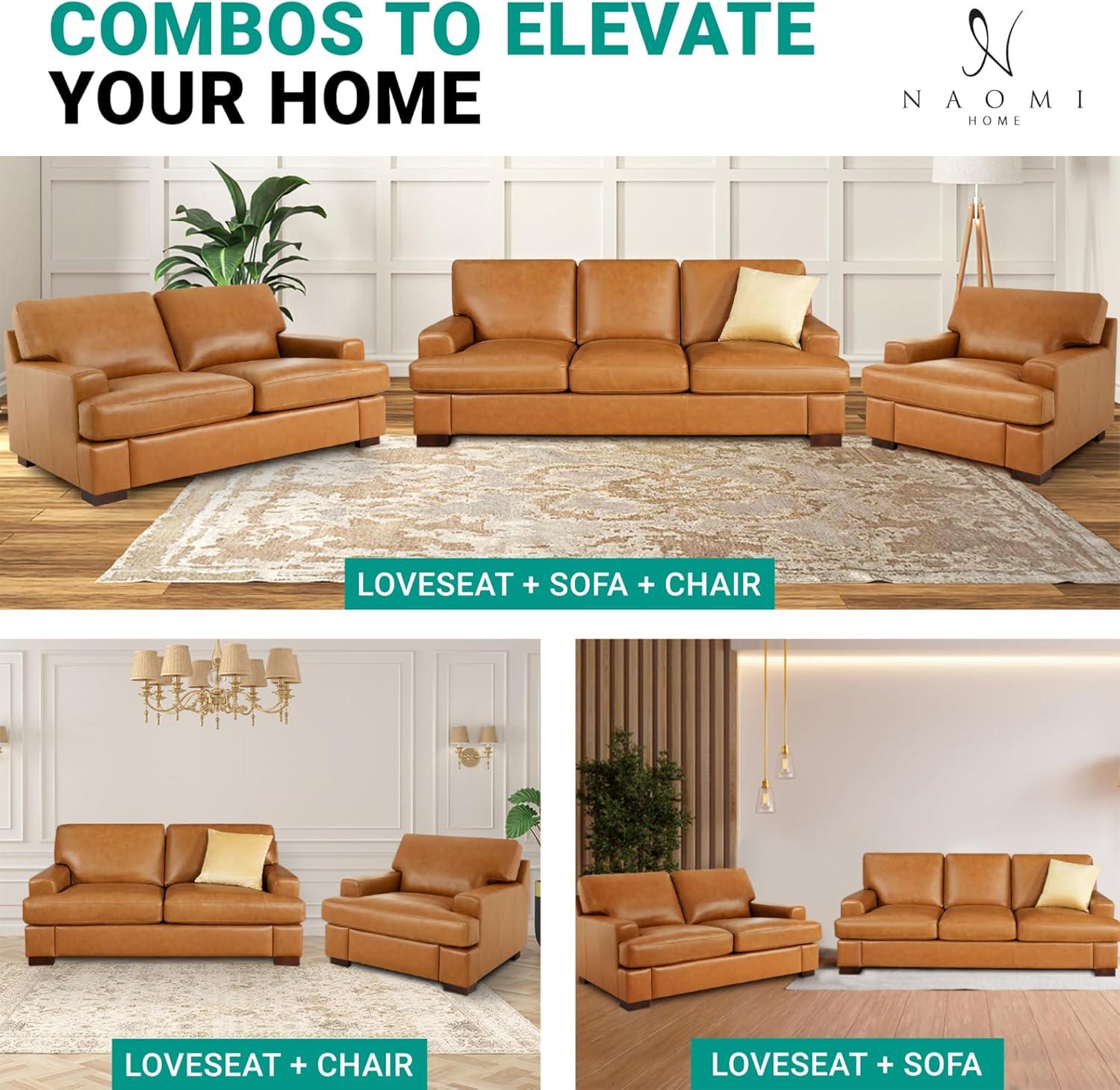 Naomi Home Genuine Sofa Set-Color:Tan,Style:Loveseat