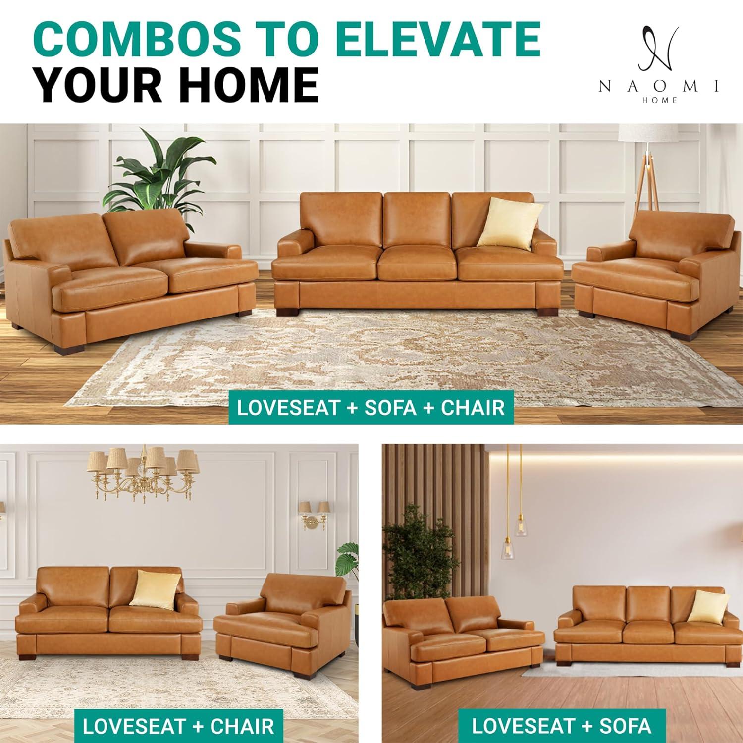 Naomi Home Genuine Sofa Set-Color:Tan,Style:Loveseat