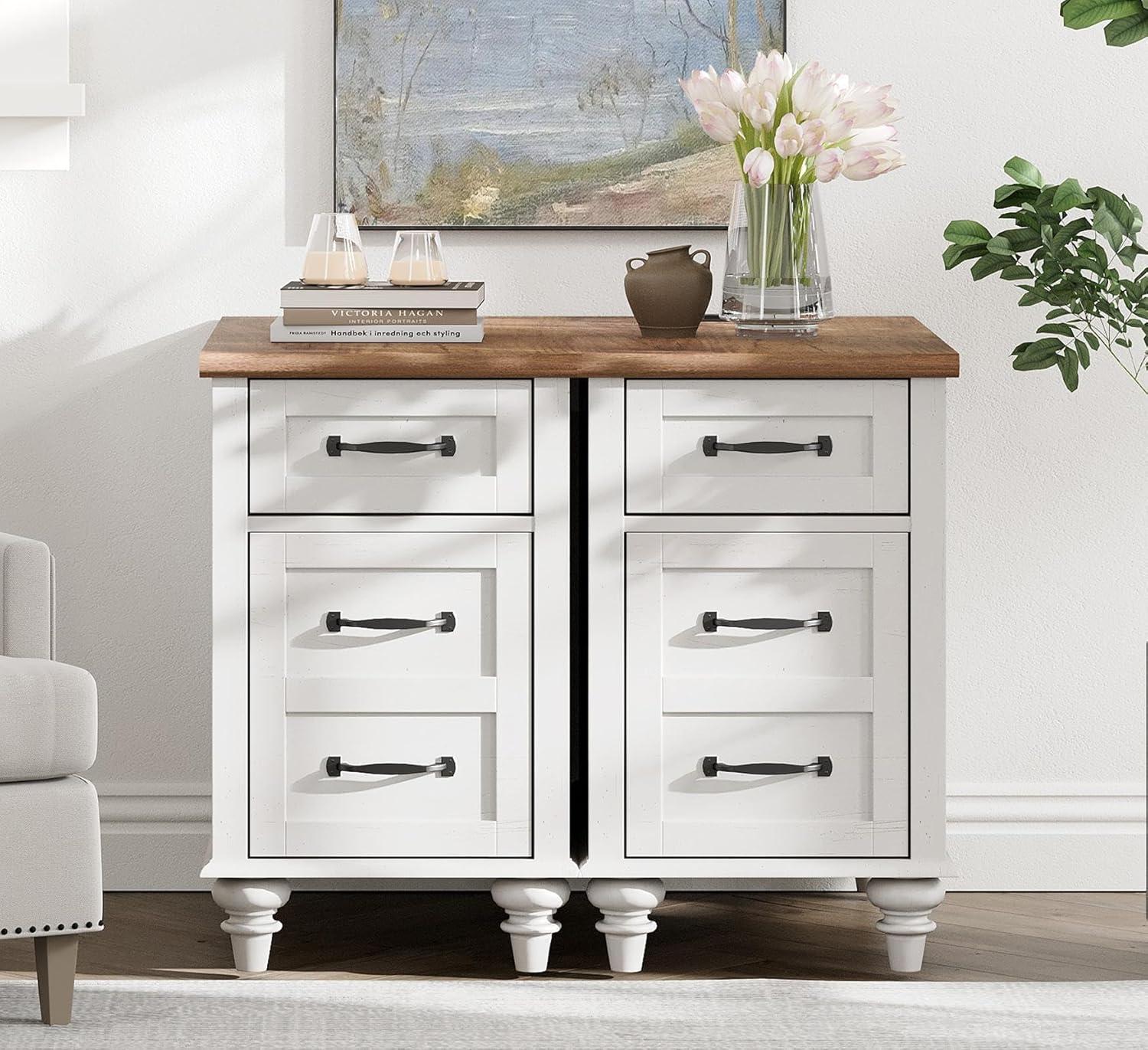 WAMPAT 2 Pack End Tables with Charging Station, Farmhouse Side Table with Drawer & Storage Cabinet, White Nightstand with Power Outlets & USB Ports for Living Room, Bedroom