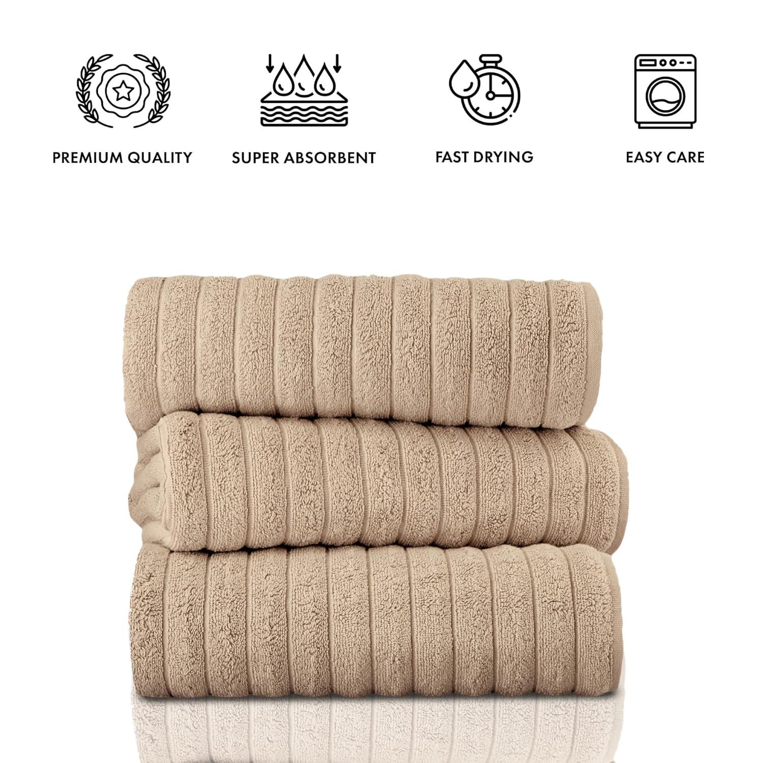 Classic Turkish Towel s 100% Turkish Cotton Bath Sheets Plush Ribbed 3 Piece 40x65" - 40x65 Almond Beige