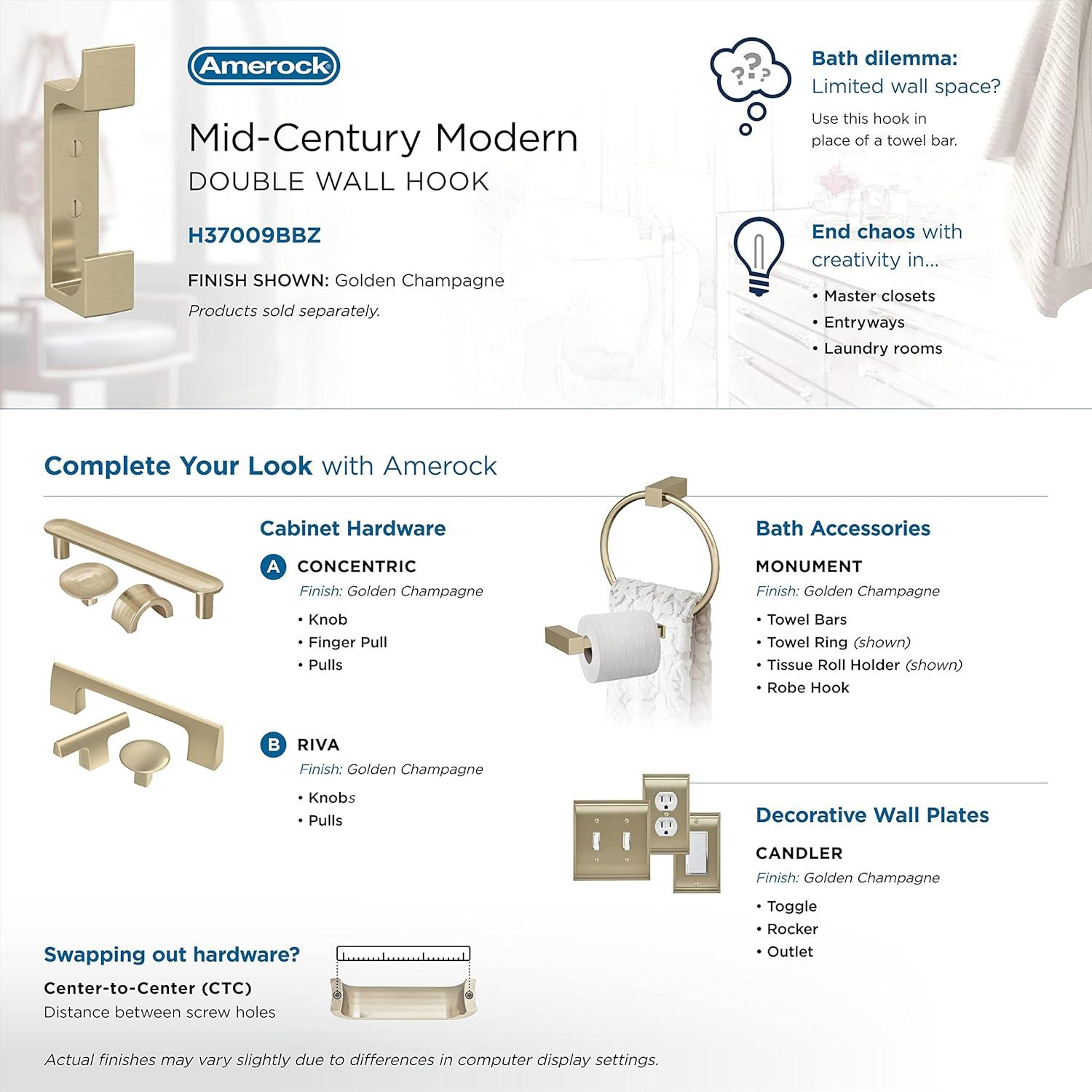 Bray Contemporary Double Prong Decorative Wall Hook