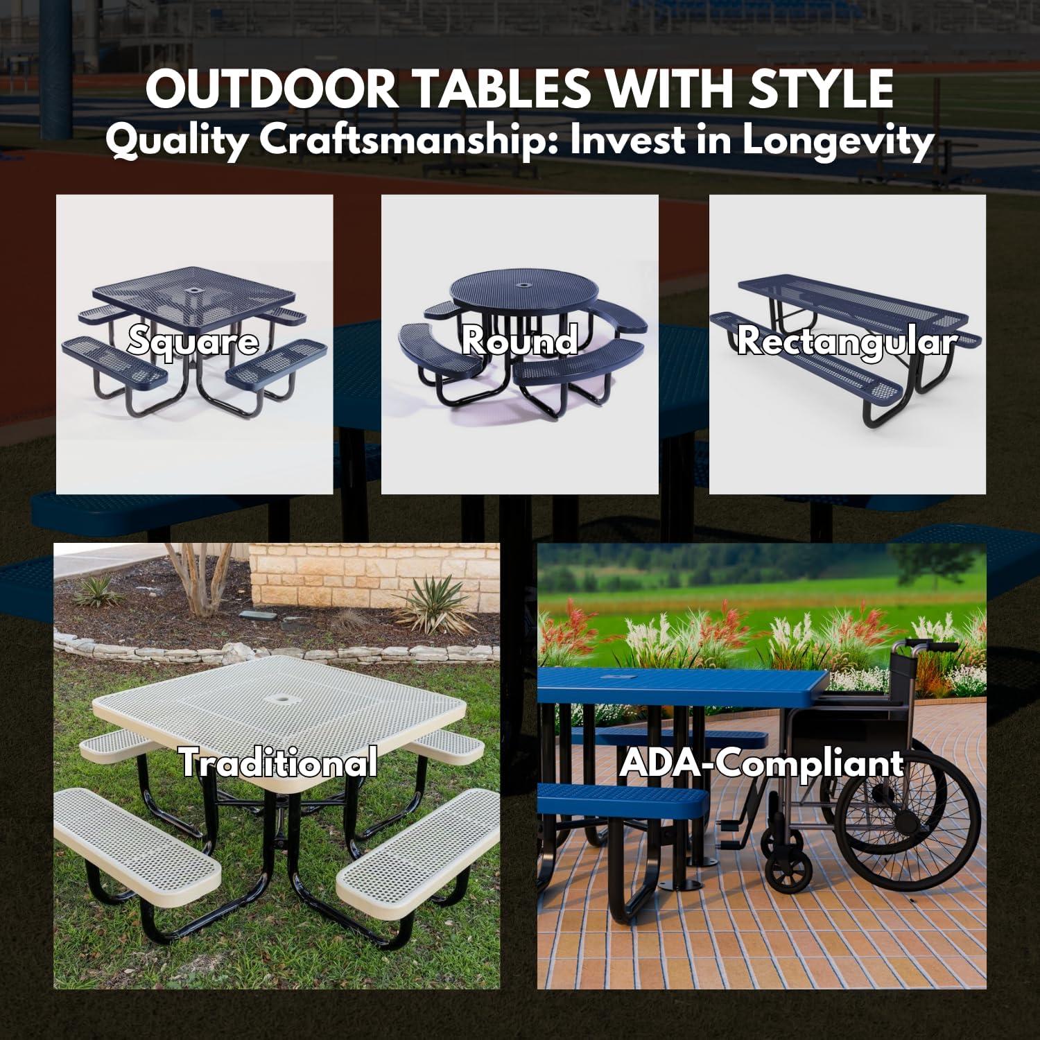 46" Green Expanded Metal Outdoor Picnic Table with Umbrella Hole