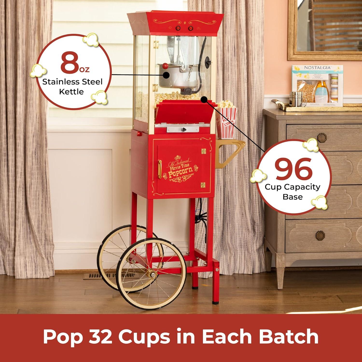 Nostalgia Appliances Popcorn Cart Vintage Movie Theatre Popcorn Machine, Red