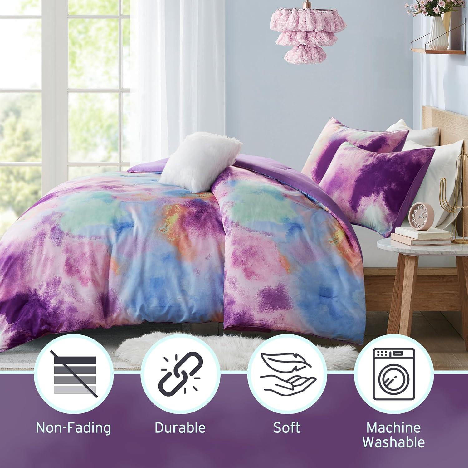 Cassiopeia Watercolor Tie Dye Printed Comforter Set with Throw Pillow