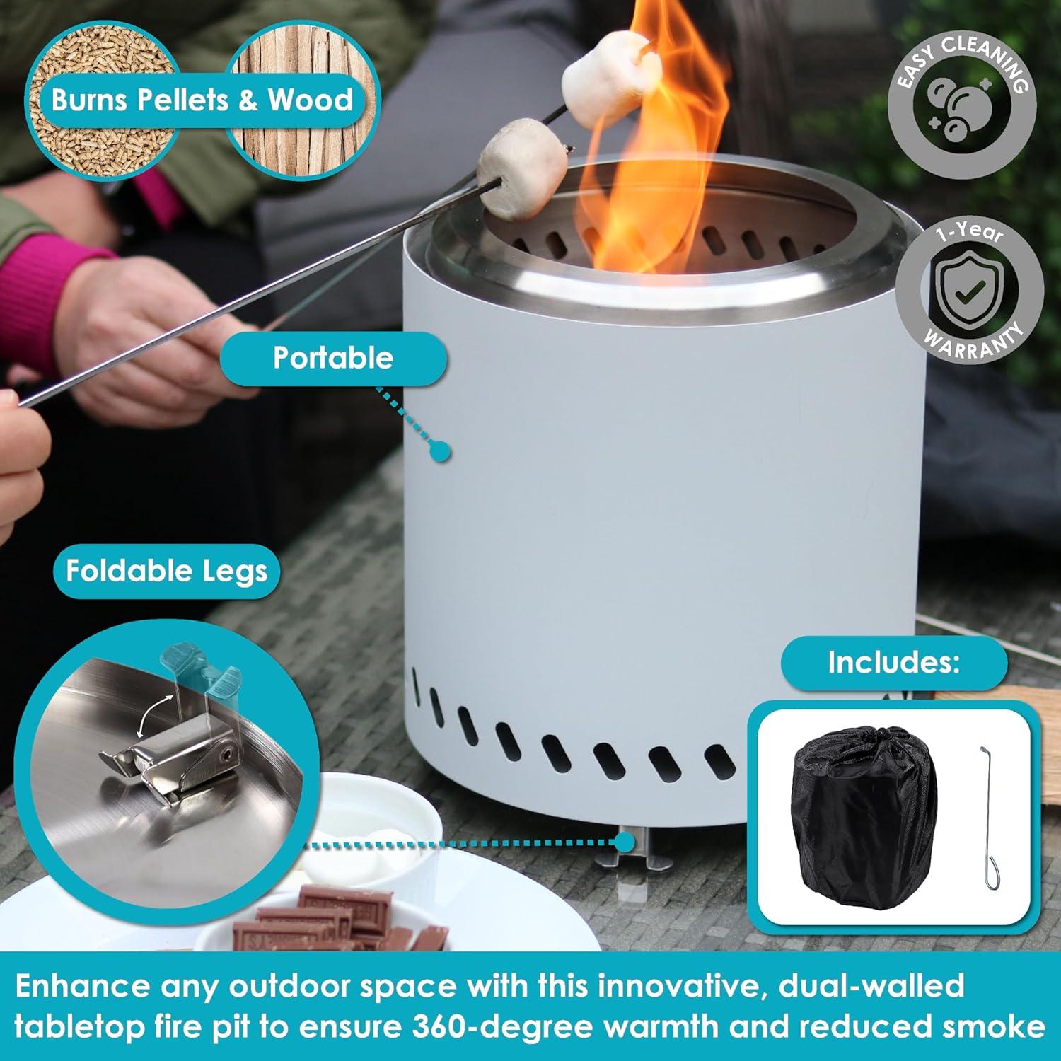 Sunnydaze 9.5" Round Wood-Burning Silver Finish Stainless Steel Tabletop Smokeless Fire Pit
