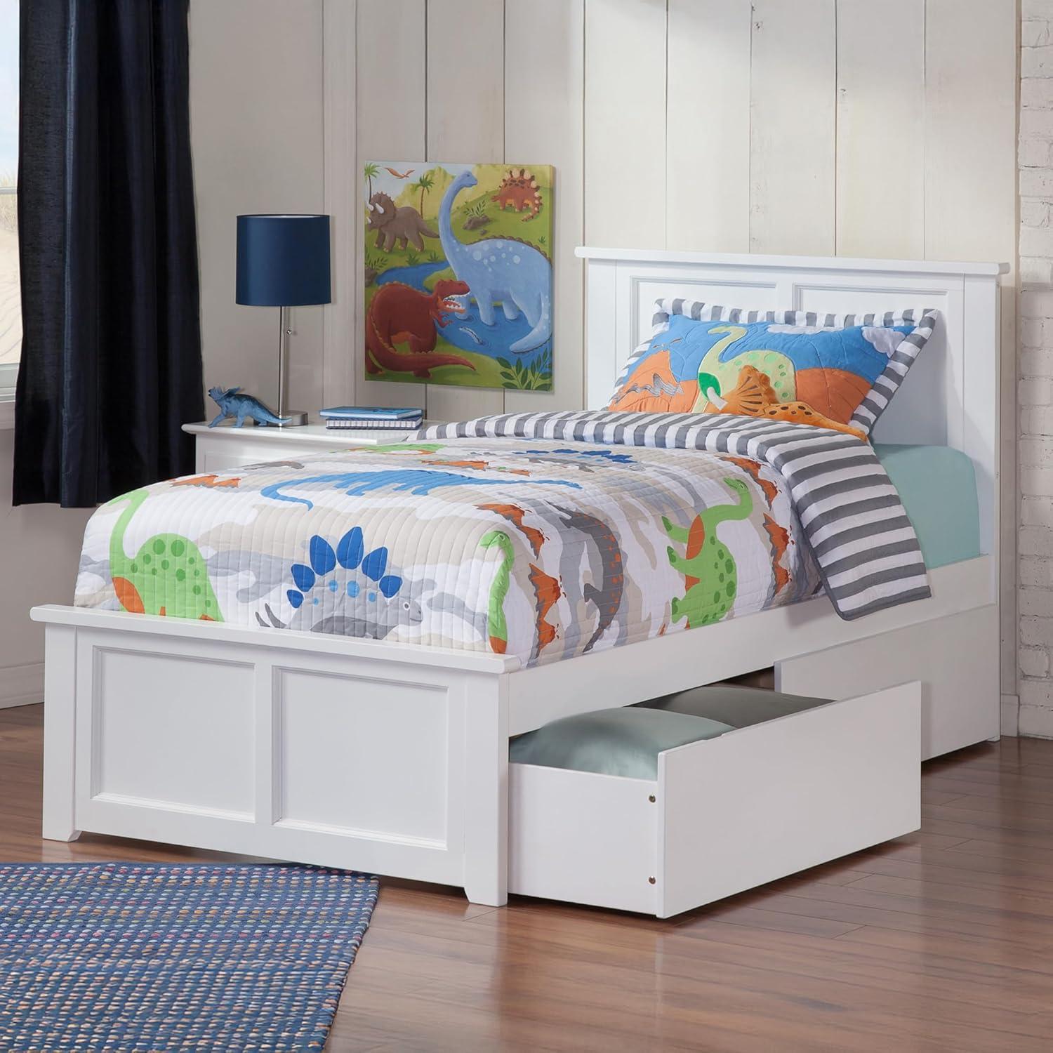 Madison Twin XL Platform Bed with Matching Foot Board with 2 Urban Bed Drawers in White
