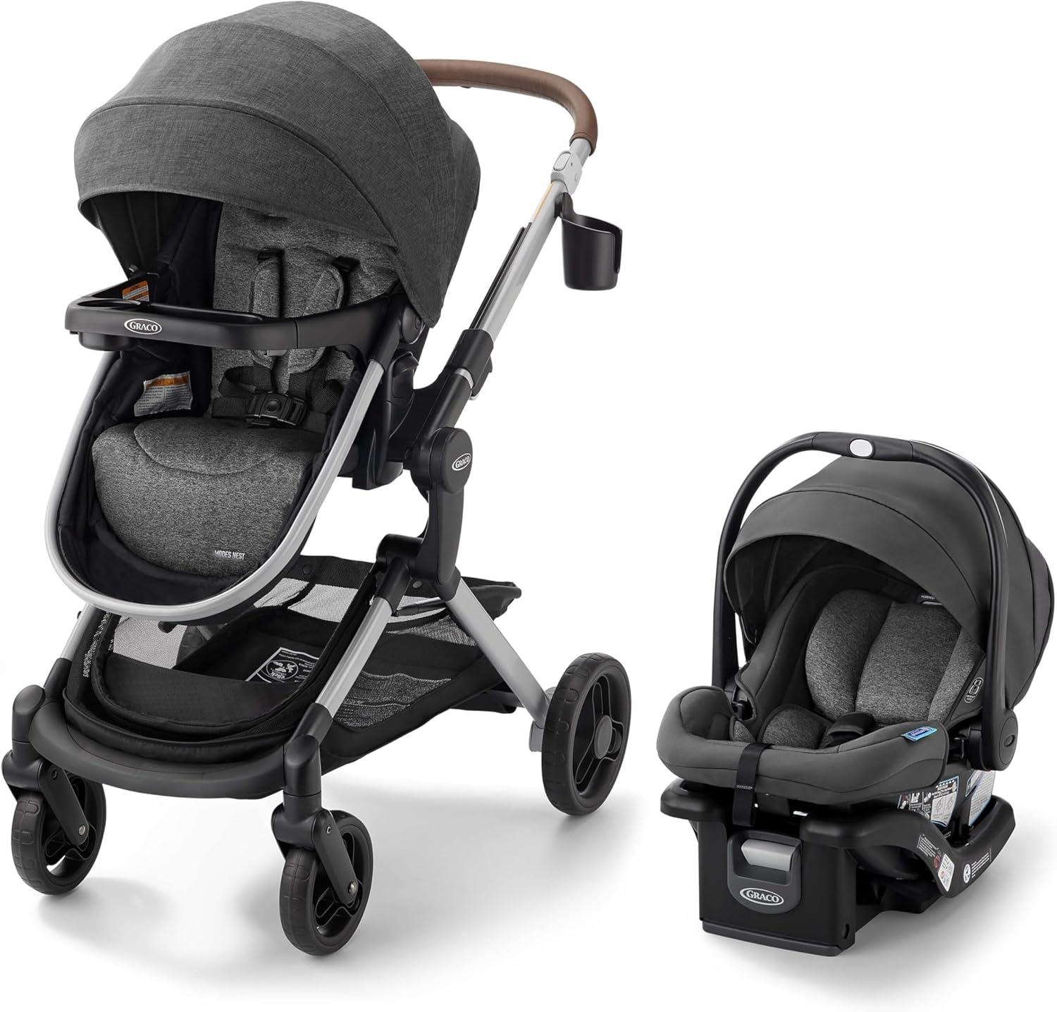 Gray and Black Aluminum 3-in-1 Bassinet Stroller Travel System
