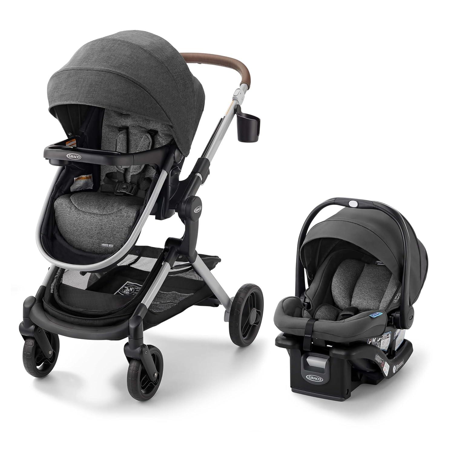 Gray and Black Aluminum 3-in-1 Bassinet Stroller Travel System