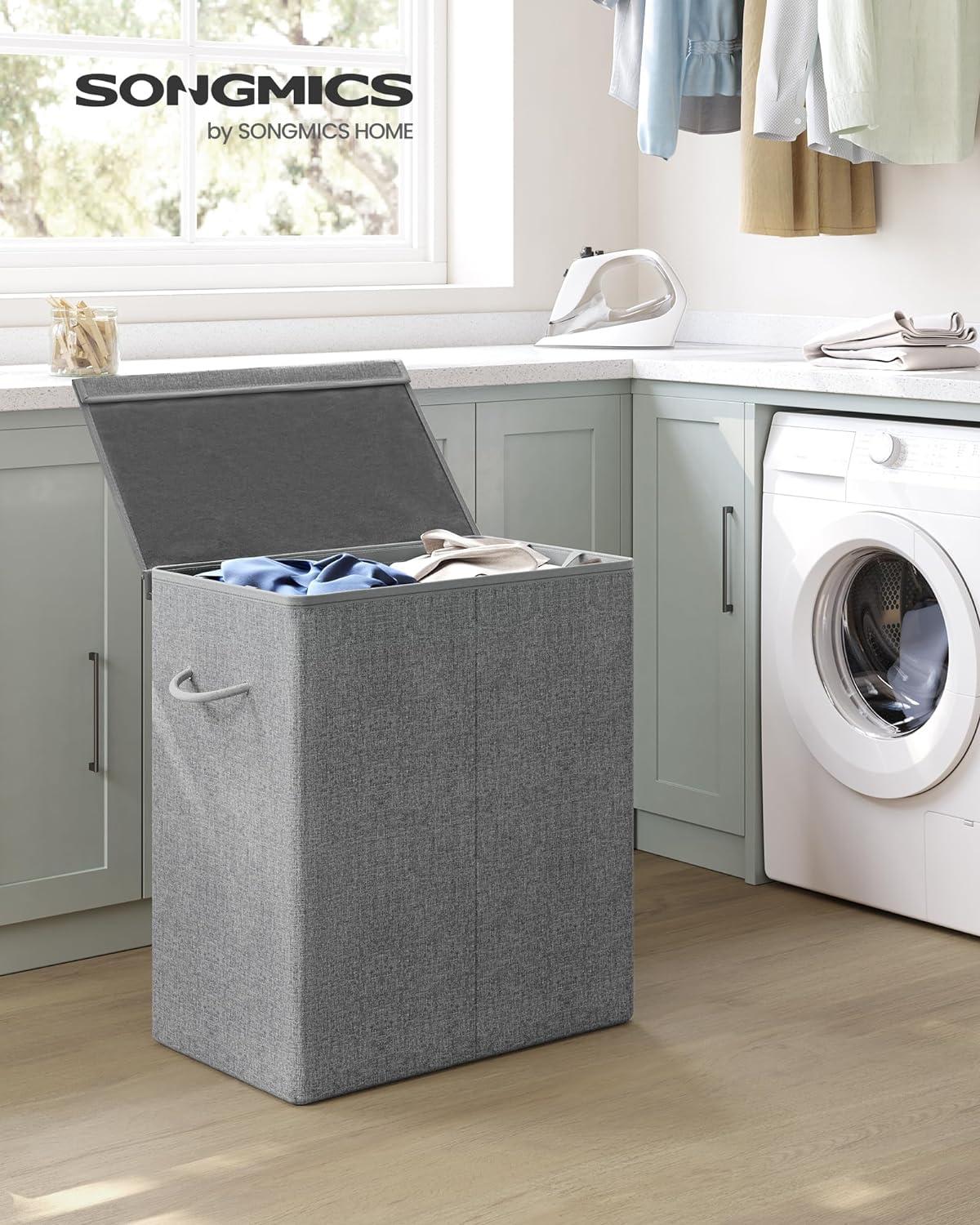 SONGMICS 142L Laundry Hamper with Lid & Removable Fabric Bag Laundry Basket with Handles for Closet Laundry Room Bedroom Bathroom Gray