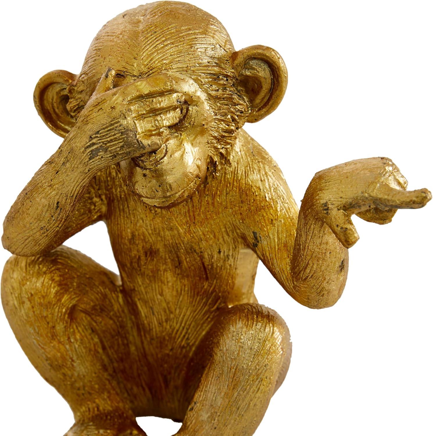 6", 6", 6"H Gold Polystone See No Evil Monkey Sculpture, by DecMode (3 Count)