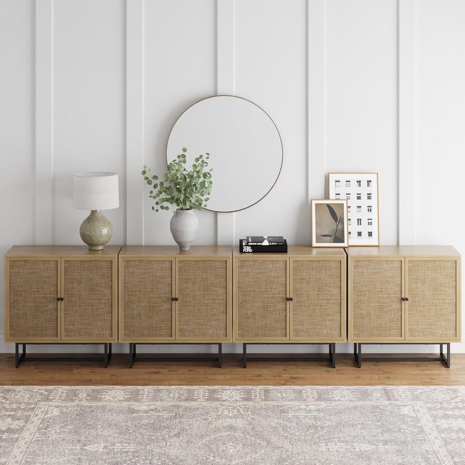 Light Oak and Cane Sideboard with Metal Frame