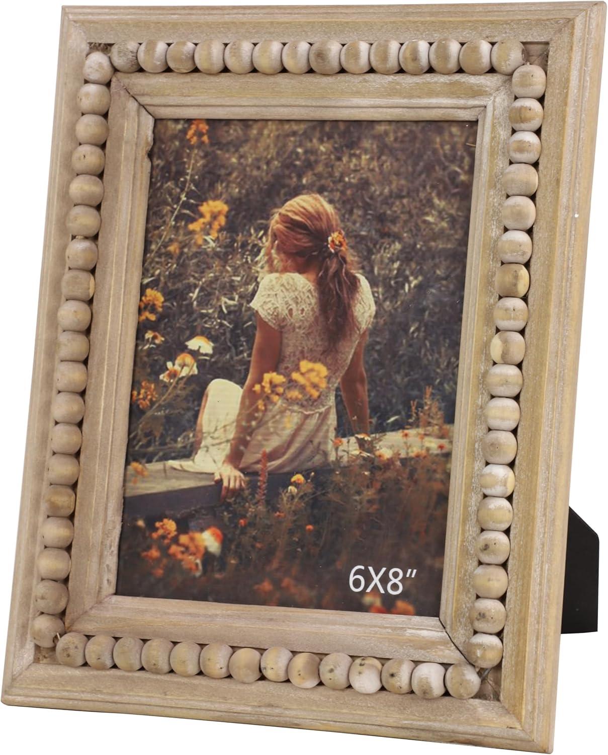 Light Brown Beaded Wood 6" x 8" Photo Frame